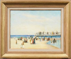 Antique American Impressionist Framed Good Harbor Beach Boston Area Oil Painting
