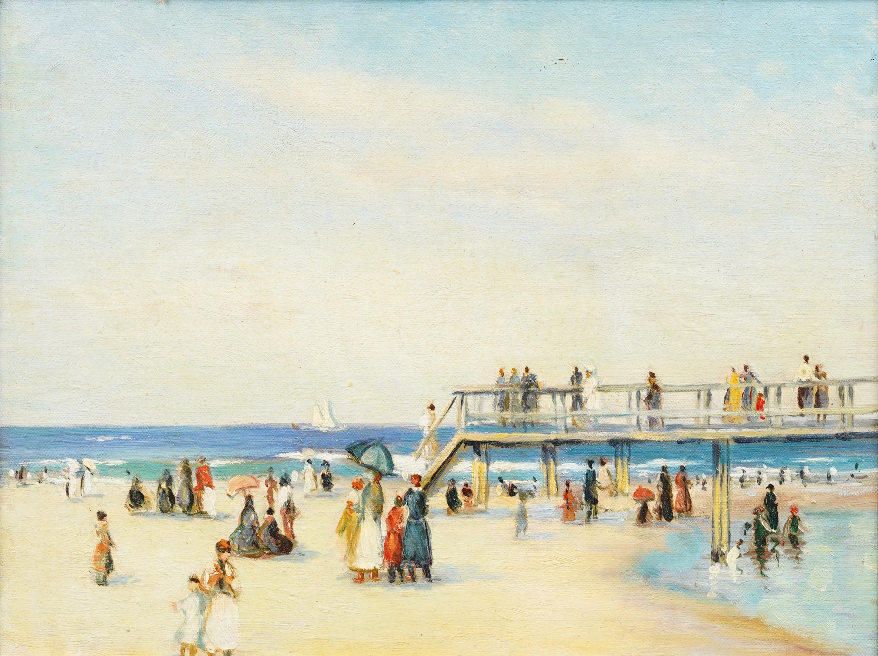 Amazing early 1900s impressionist beach scene of Good Harbor Beach in Massachusetts.  Very finely pained with great color and lots of detail and figures.  Located on verso.  Nicely framed.  
