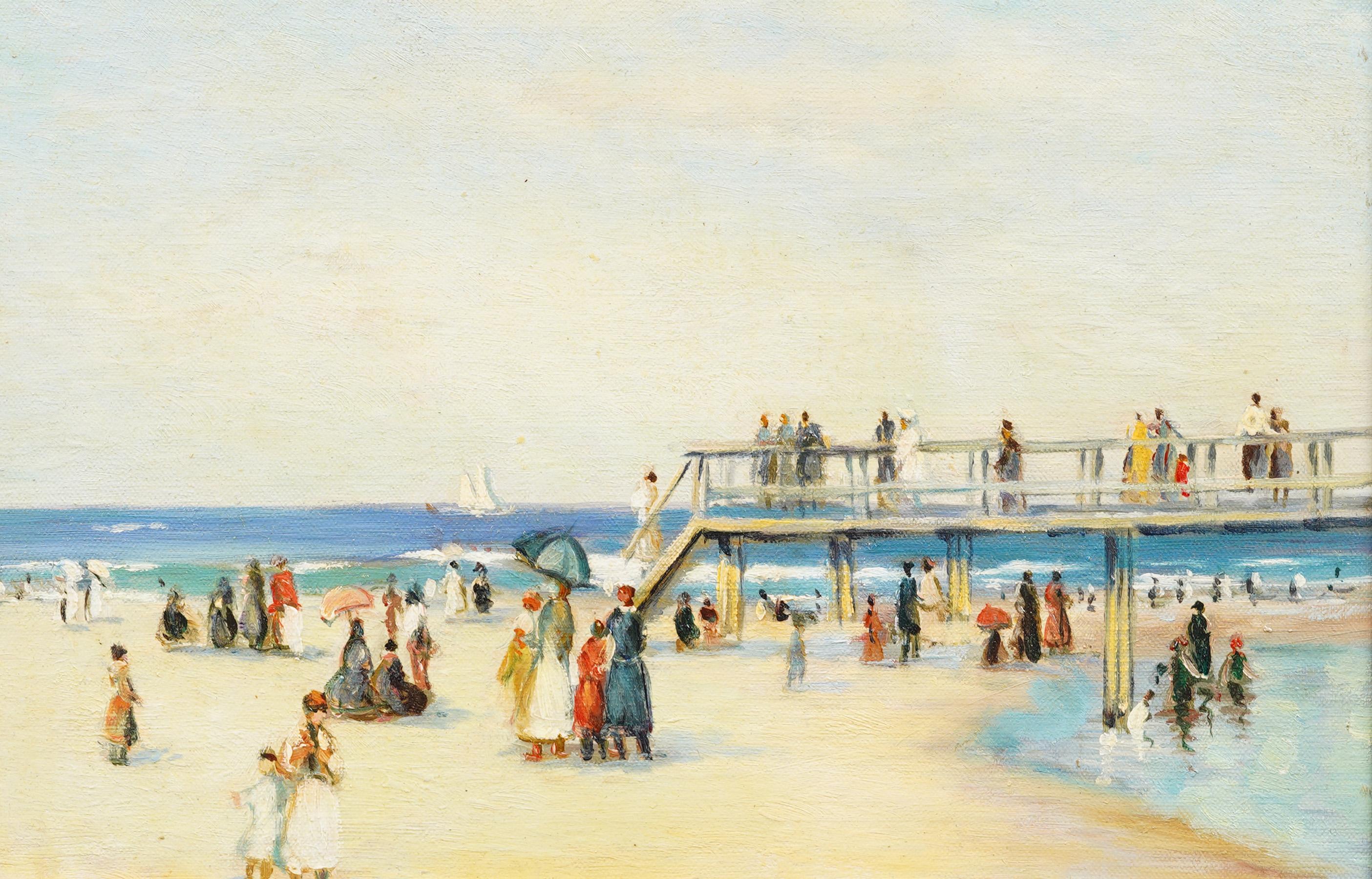 Antique American Impressionist Framed Good Harbor Beach Boston Area Oil Painting For Sale 1
