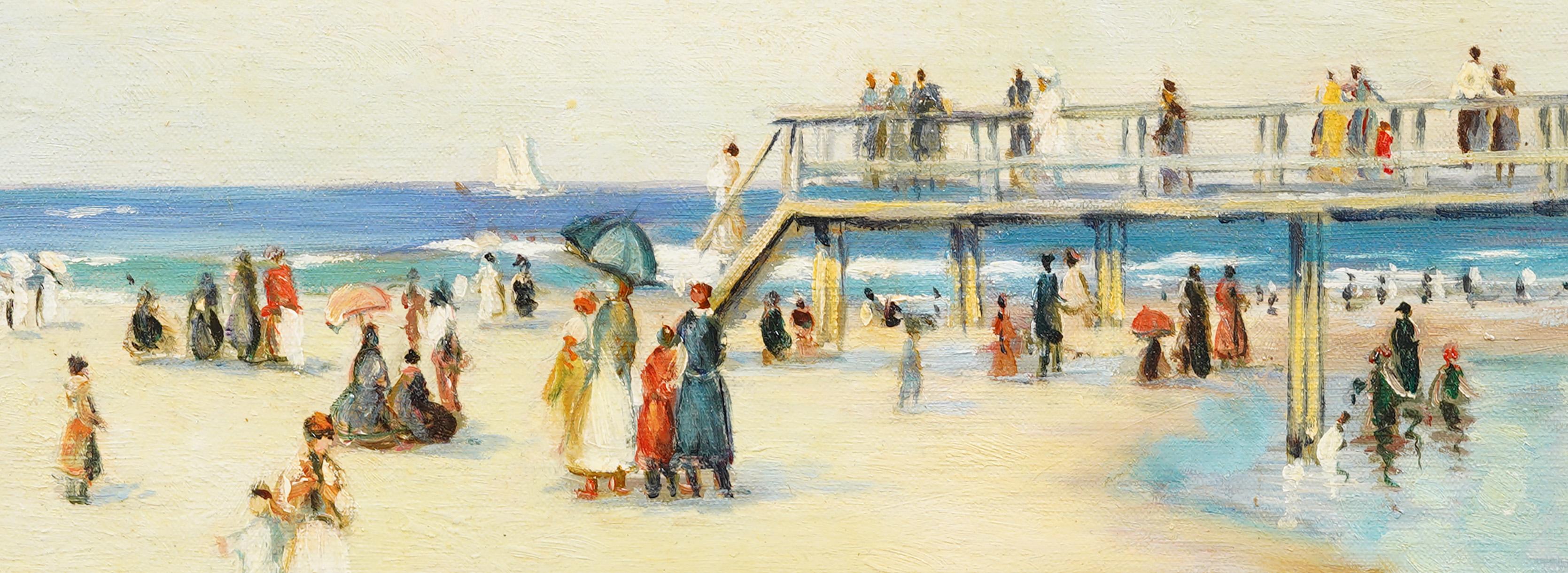 Antique American Impressionist Framed Good Harbor Beach Boston Area Oil Painting For Sale 2