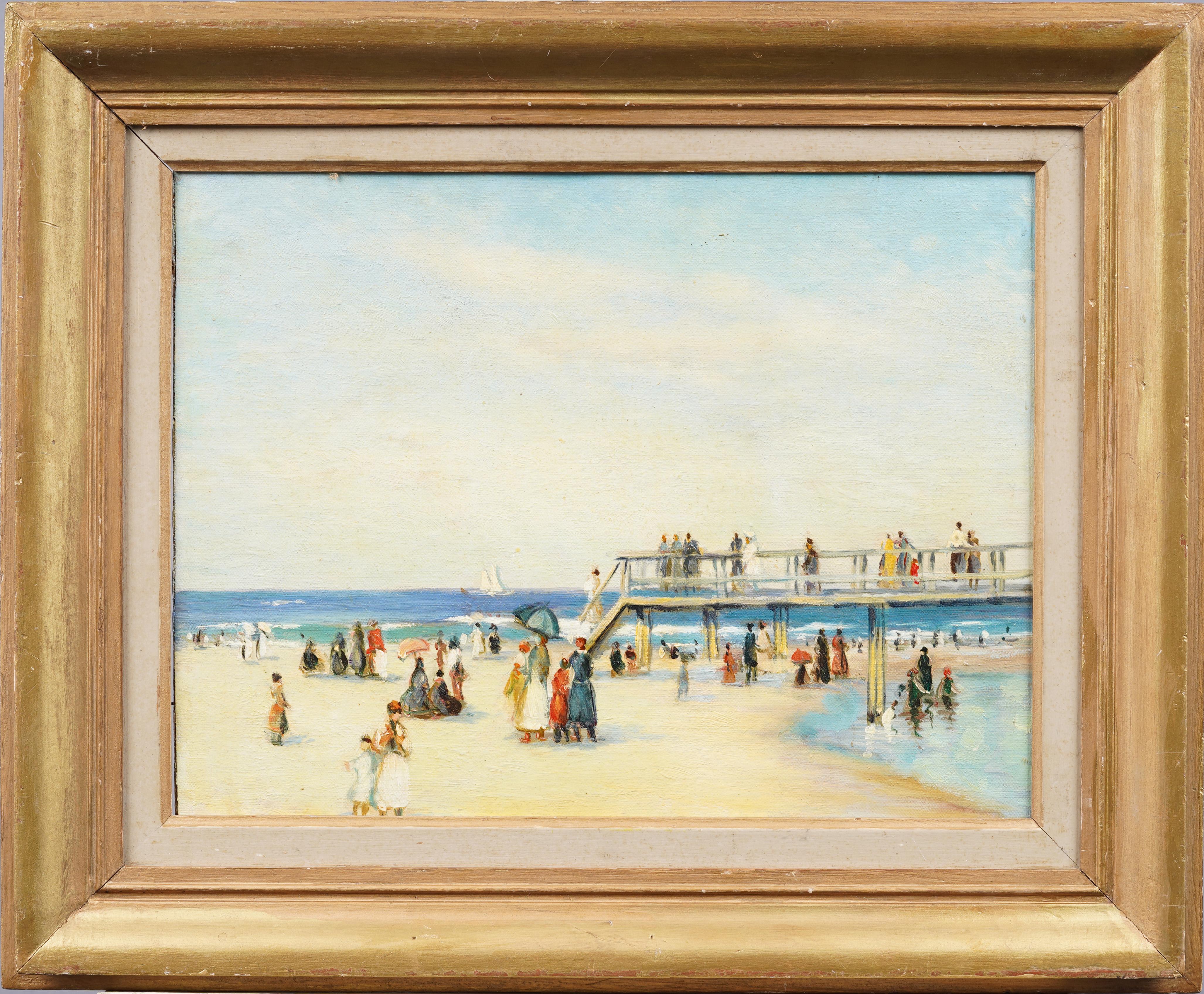 Unknown Landscape Painting - Antique American Impressionist Framed Good Harbor Beach Boston Area Oil Painting
