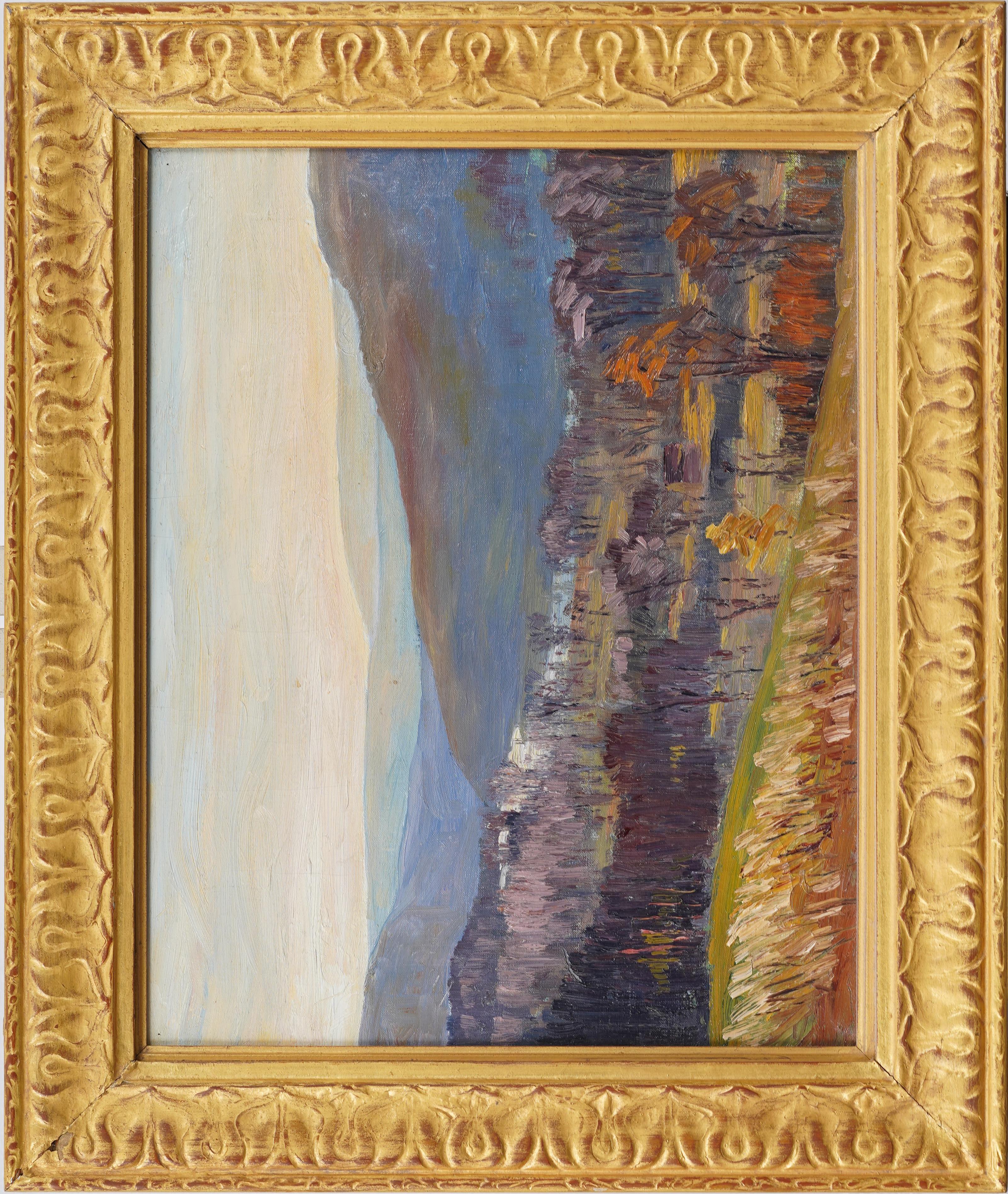 Antiguo paisaje impresionista americano Cuadro al óleo firmado y enmarcado - Painting de Unknown