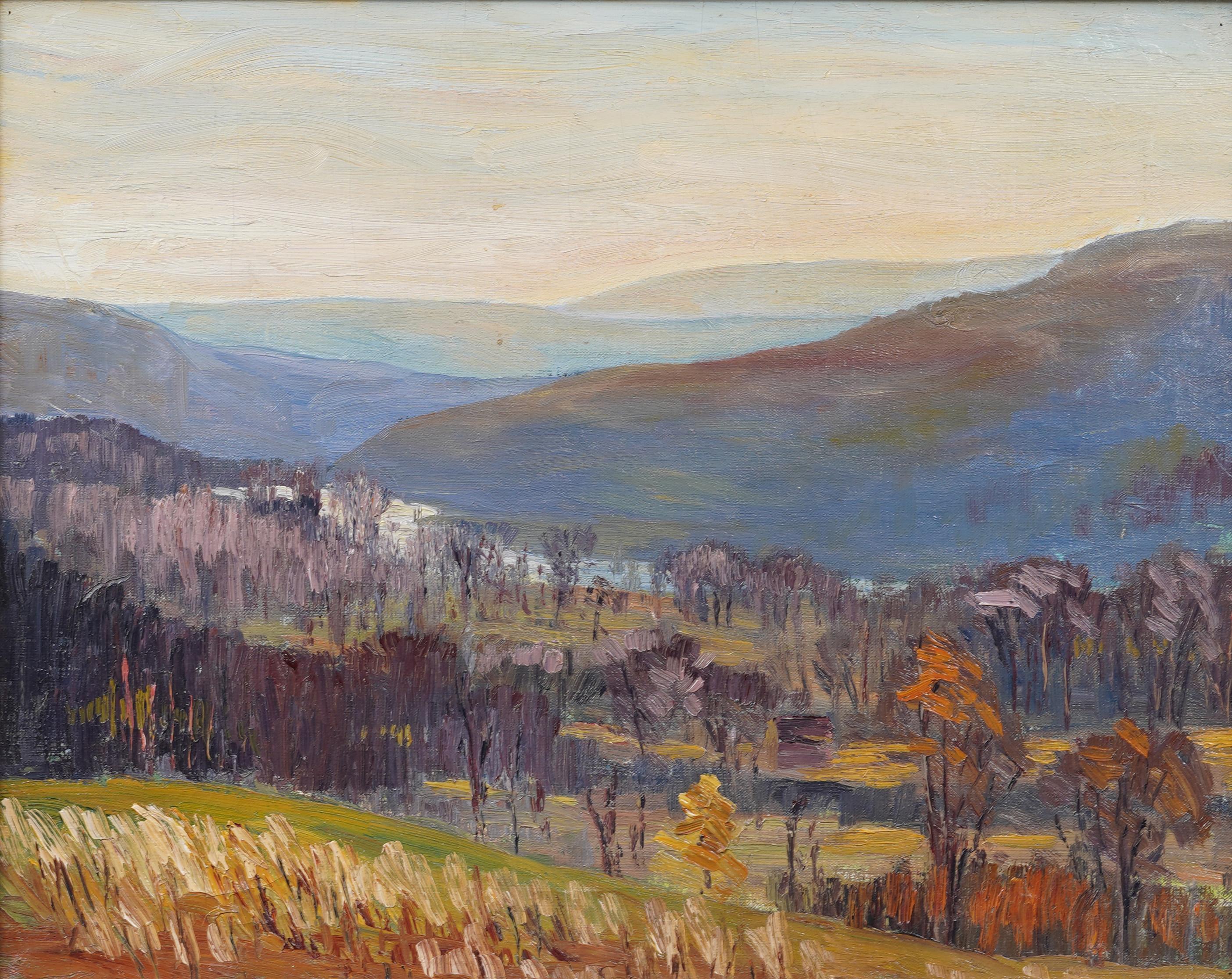 Antiguo paisaje impresionista americano Cuadro al óleo firmado y enmarcado - Painting Impresionista de Unknown