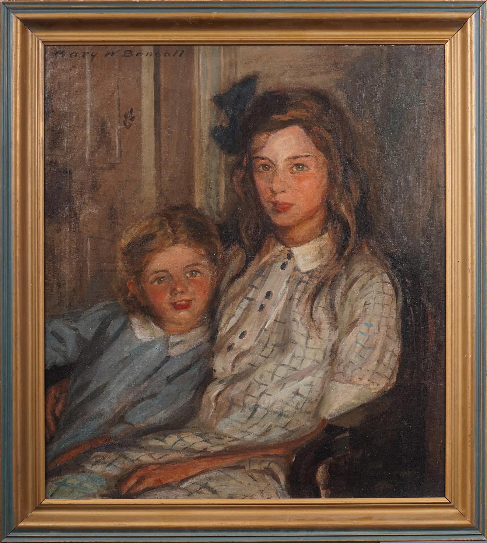 Antico ritratto di sorelle impressionista americano incorniciato e firmato Raro dipinto a olio - Painting di Unknown