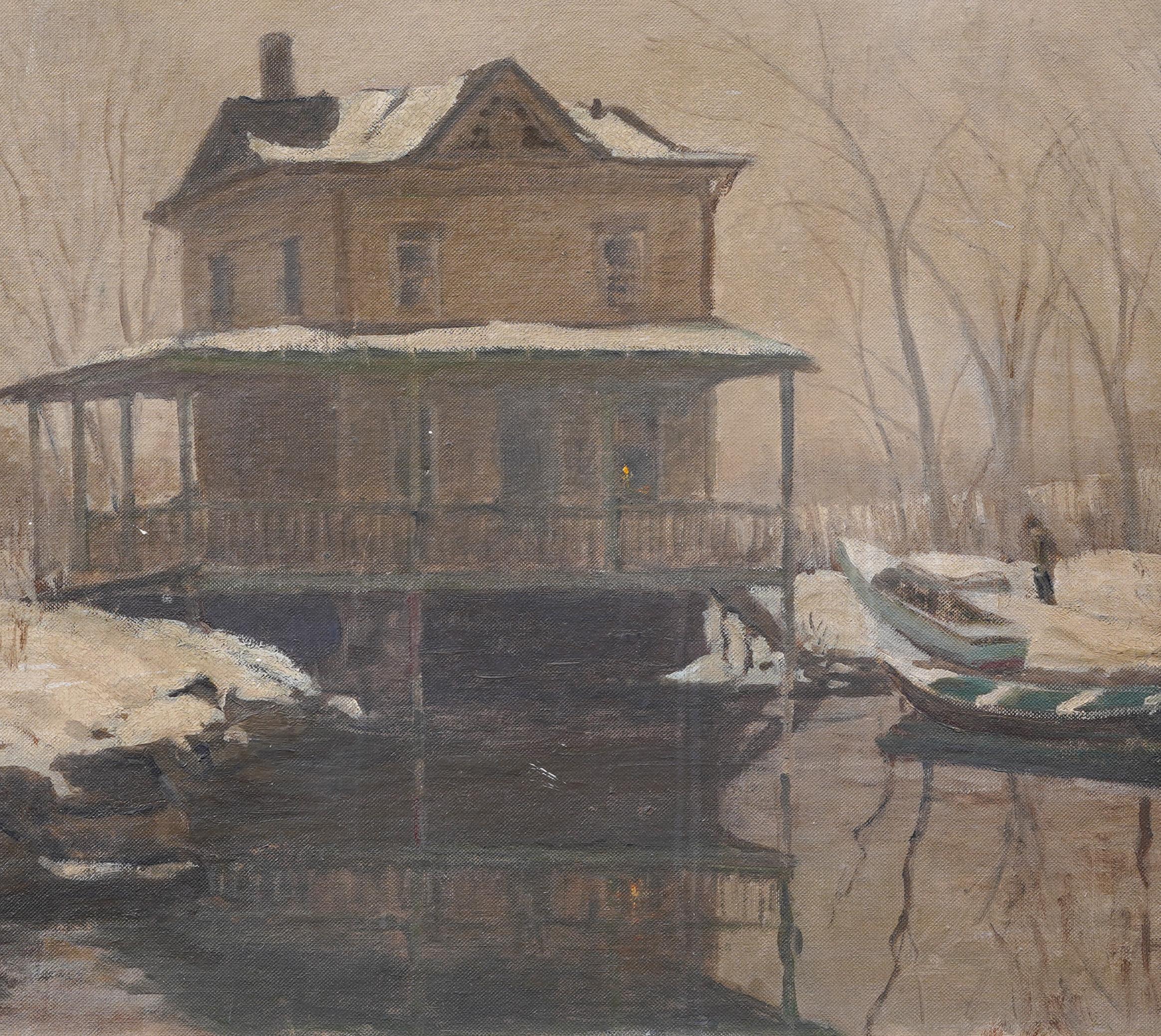 Antique American Impressionist Framed Winter Signed Snowy Landscape Oil Painting For Sale 3