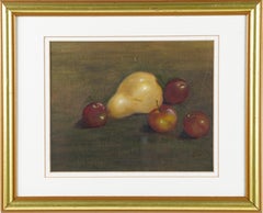 Antique American Impressionist Fruit Still Life Apple Pear Cherry Oil Painting 