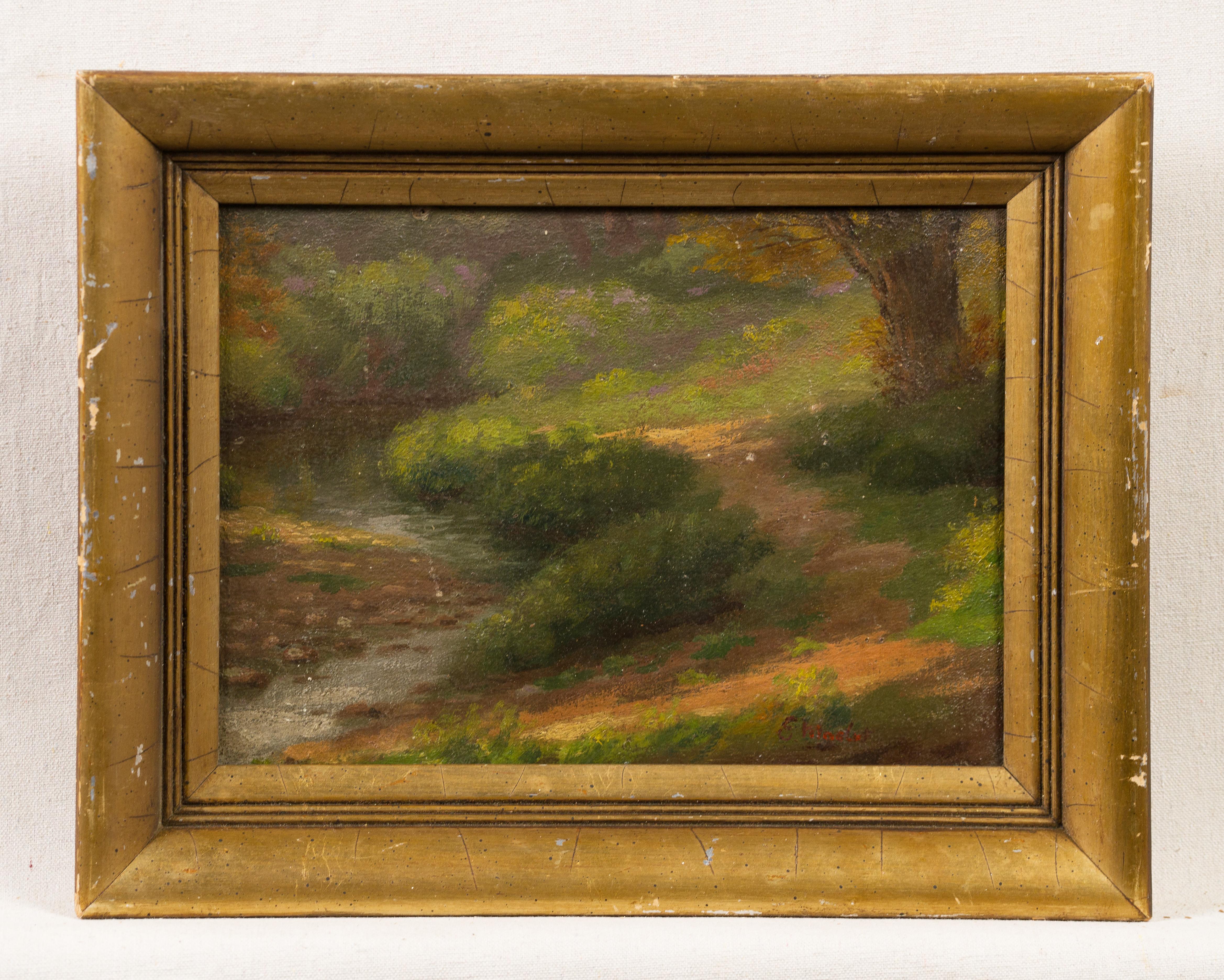 Antique American Impressionist Gilt Framed Landscape Signed Oil Painting For Sale 1