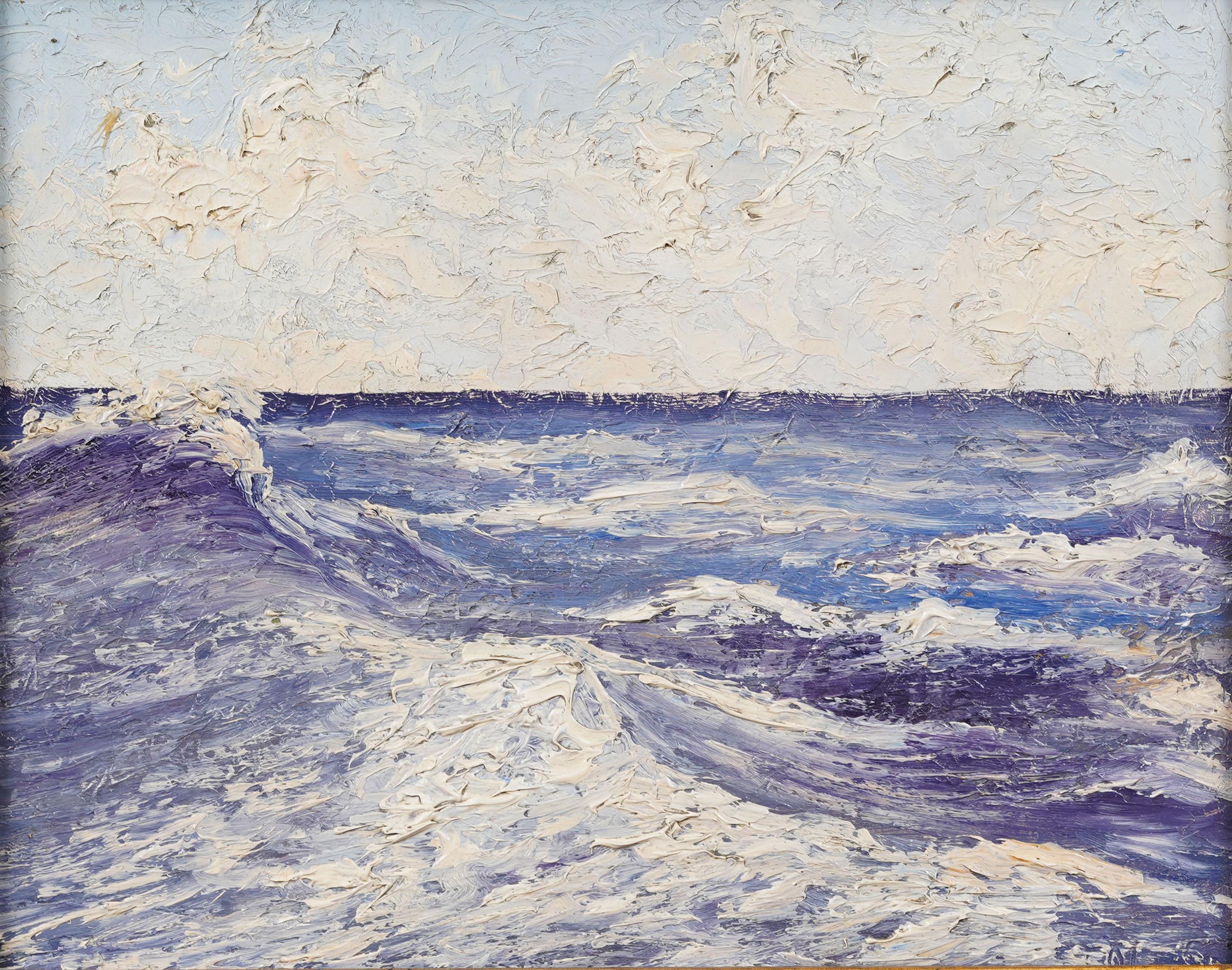 Antike amerikanische Impressionist Giltwood gerahmt Ocean Wave Seascape Ölgemälde (Impressionismus), Painting, von Unknown
