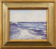 Antique American Impressionist Giltwood Framed Ocean Wave Seascape Oil Painting