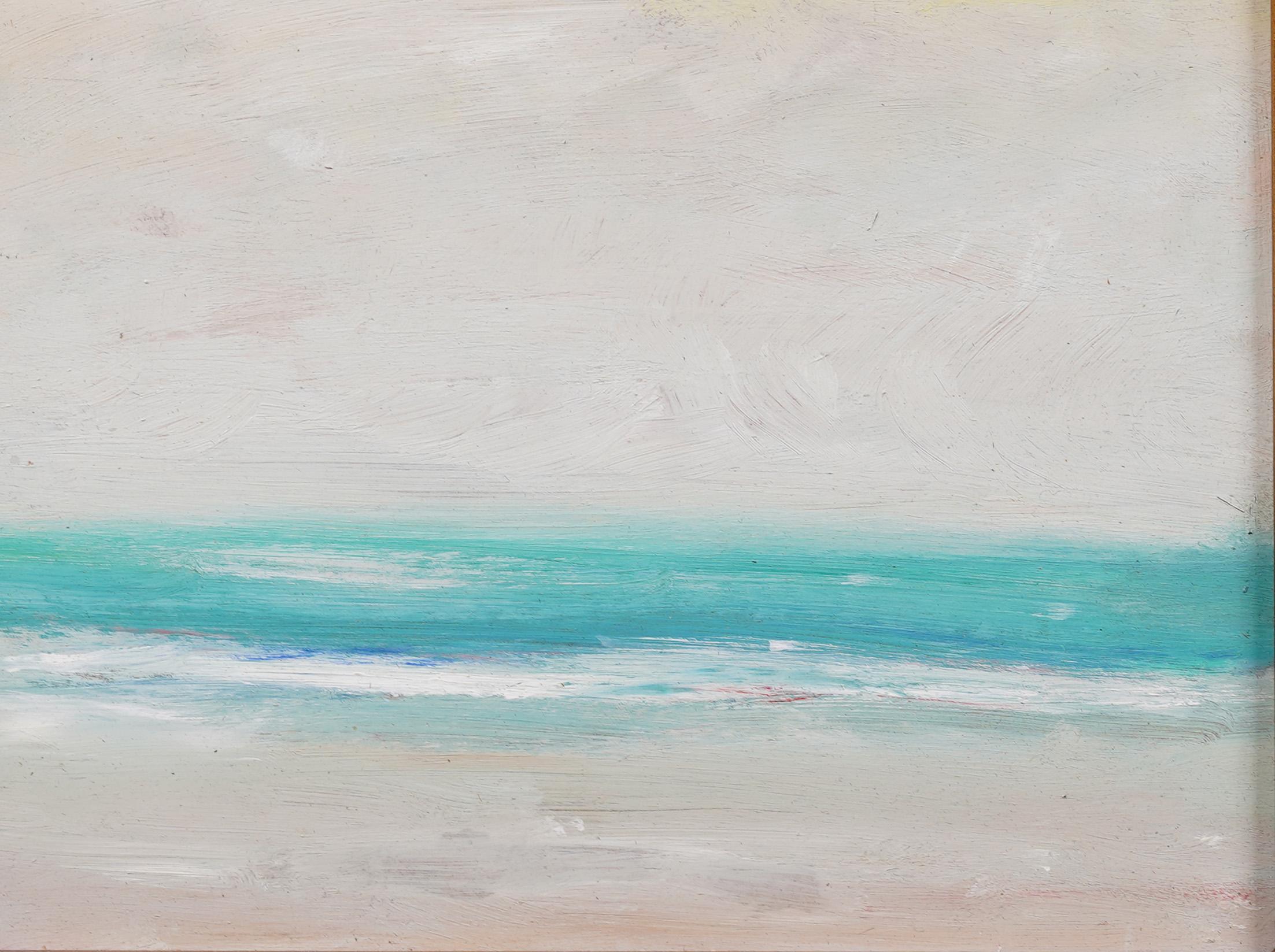 Pintura al óleo antigua impresionista americana Giltwood enmarcada Escena de playa veraniega 1