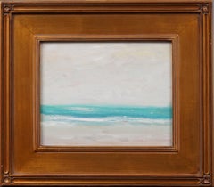Pintura al óleo antigua impresionista americana Giltwood enmarcada Escena de playa veraniega