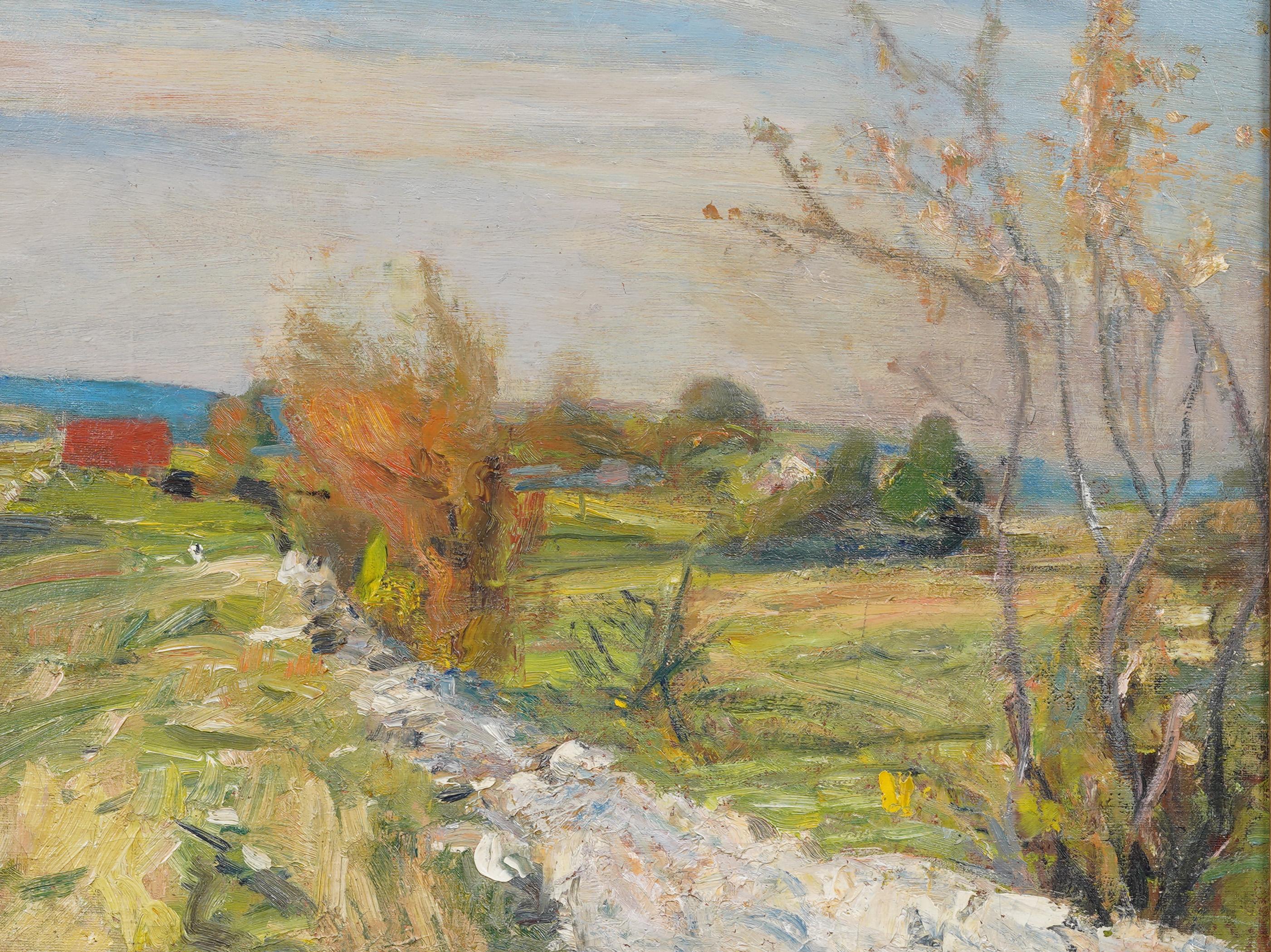 Antiguo cuadro de paisaje tradicional impresionista americano enmarcado en madera dorada - Landscape Painting Marrón de Unknown