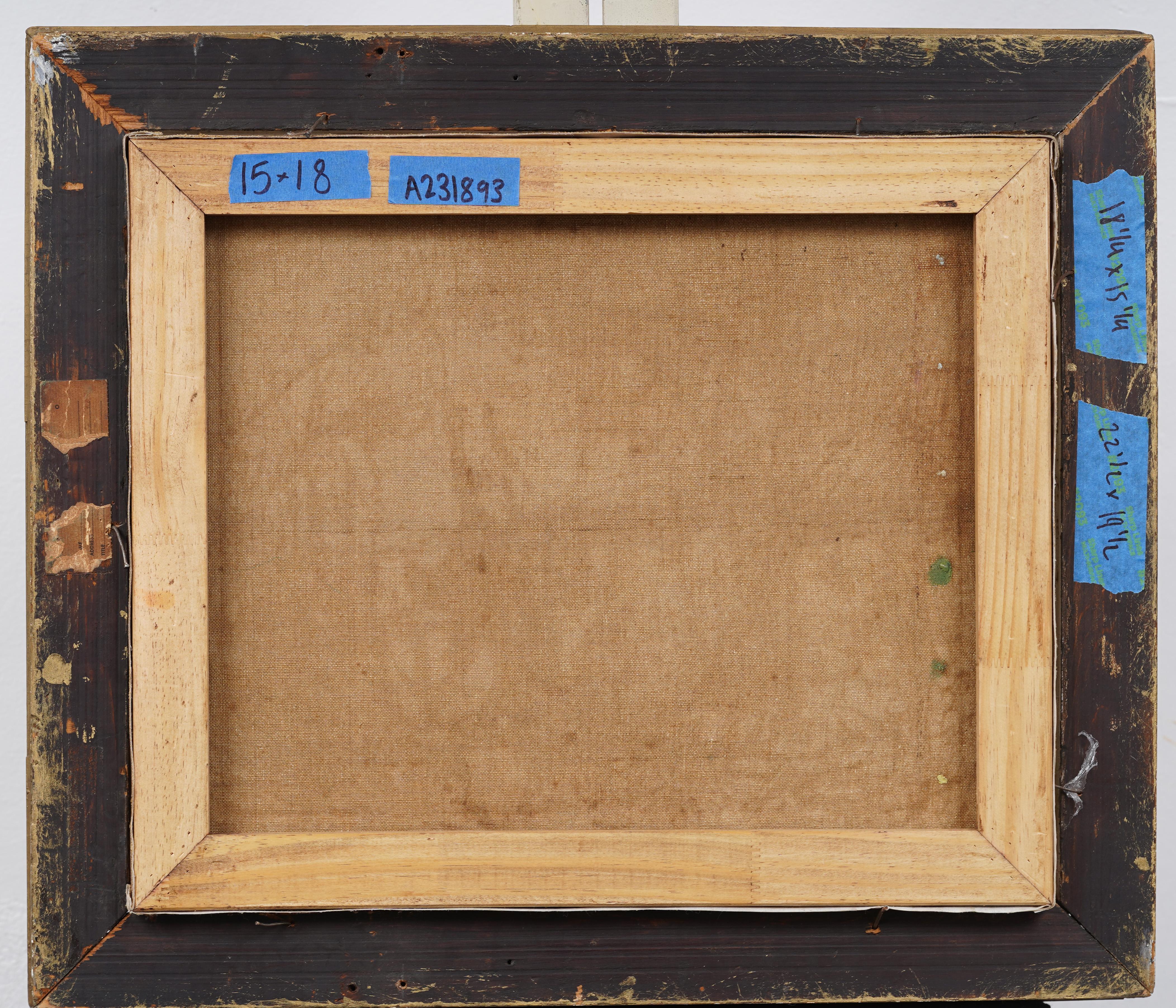 Antiguo cuadro de paisaje tradicional impresionista americano enmarcado en madera dorada 1