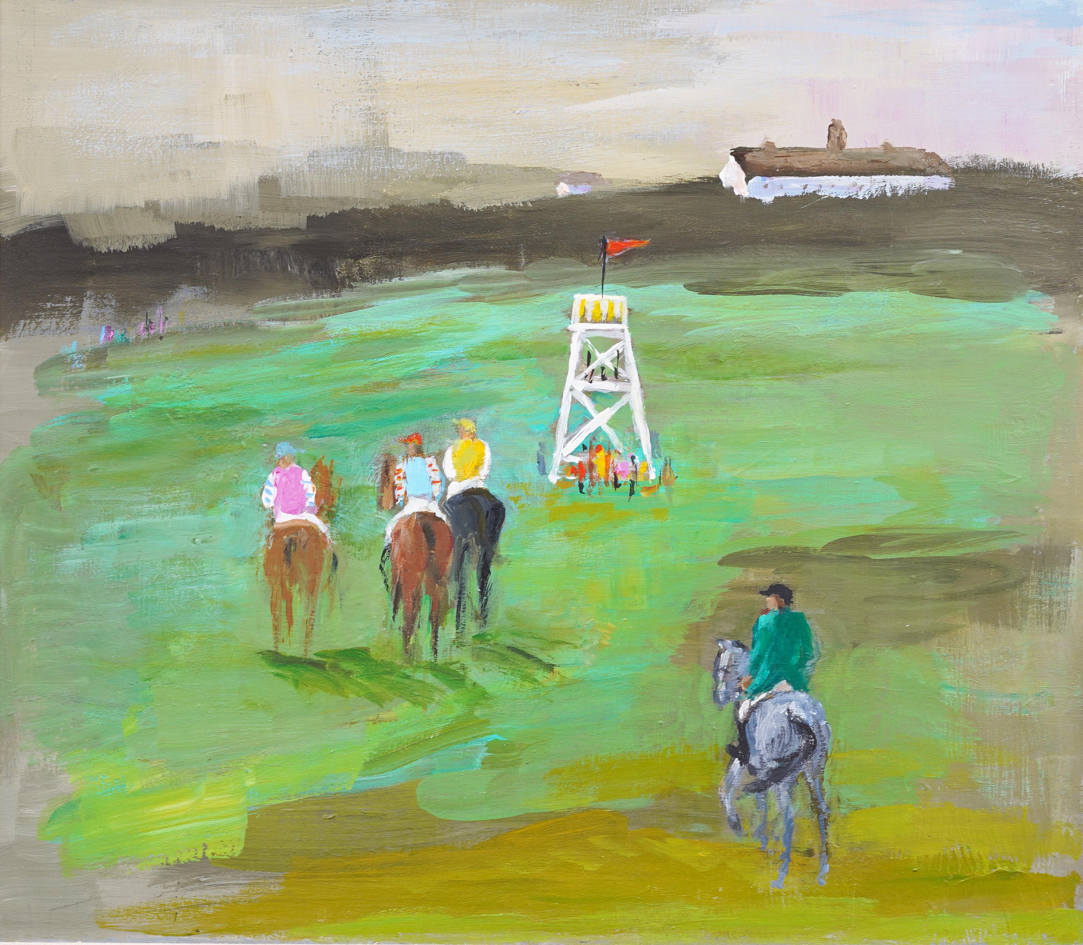 Ancienne peinture à l'huile impressionniste américaine des Hamptons représentant un portrait de cheval de polo - Moderne Painting par Unknown