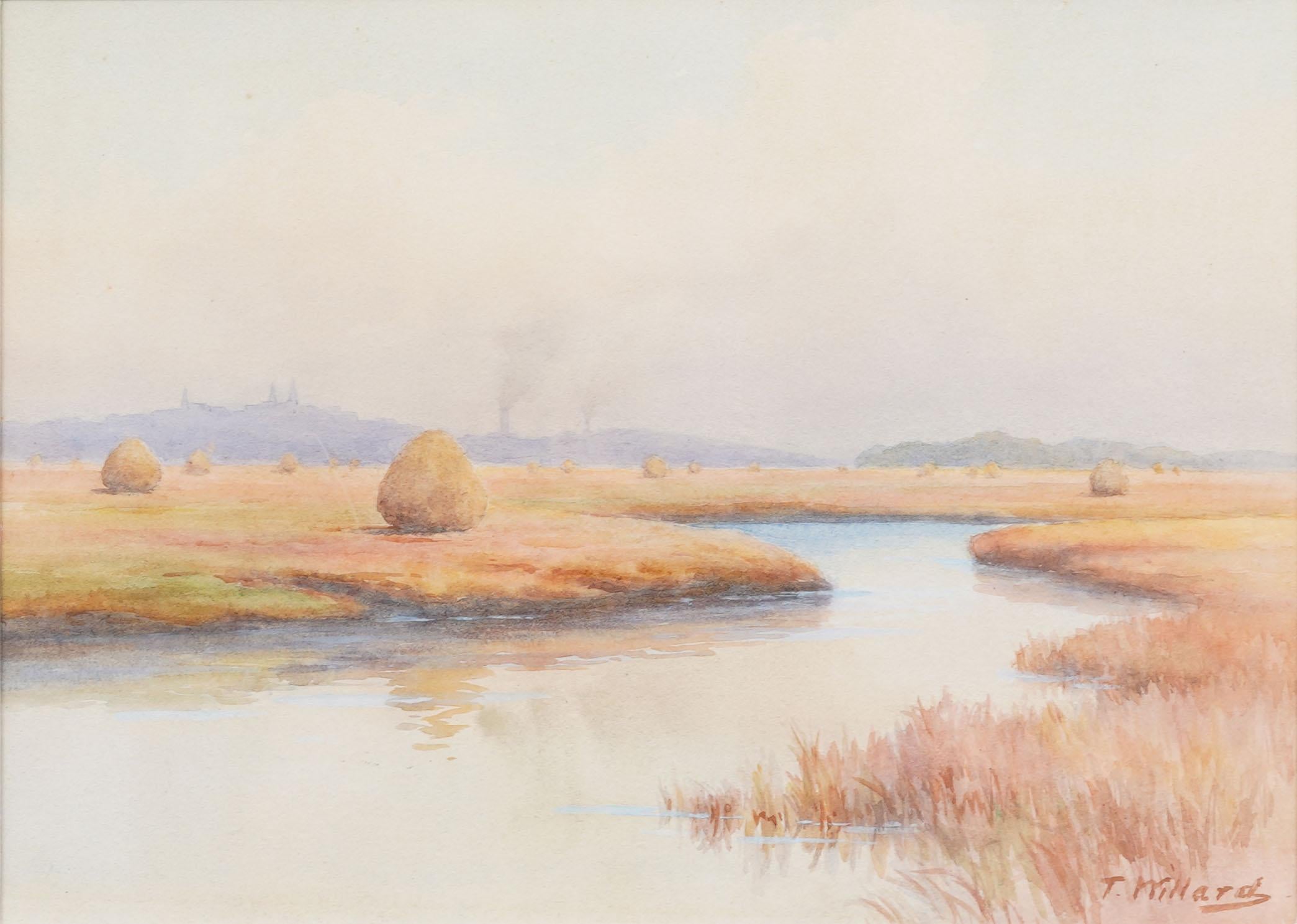 Antique American Impressionist Haystack Landscape Framed Signed Fall Painting For Sale 1