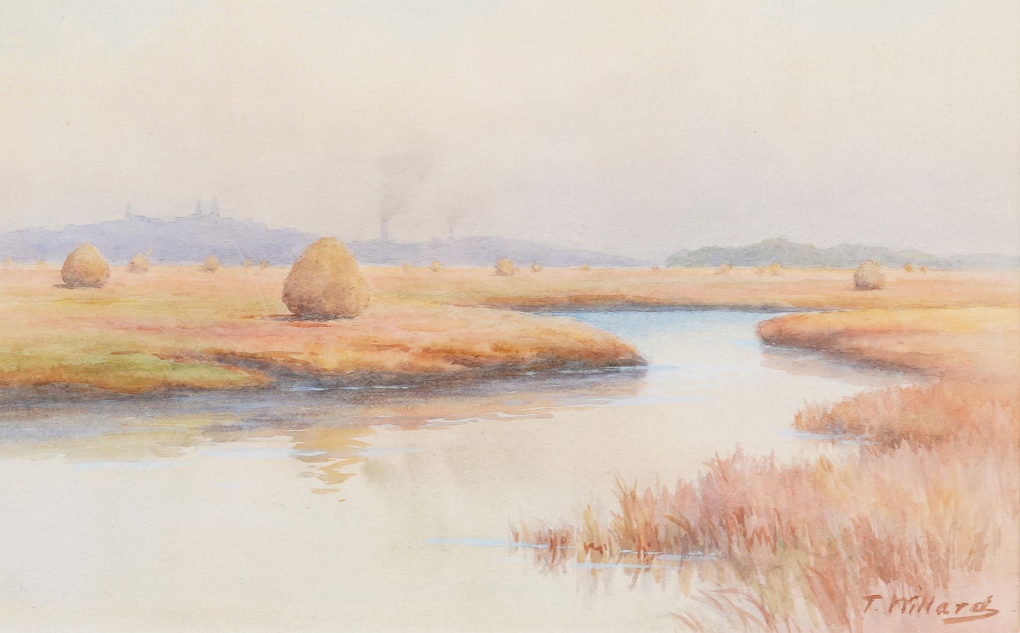 Antique American Impressionist Haystack Landscape Framed Signed Fall Painting For Sale 2
