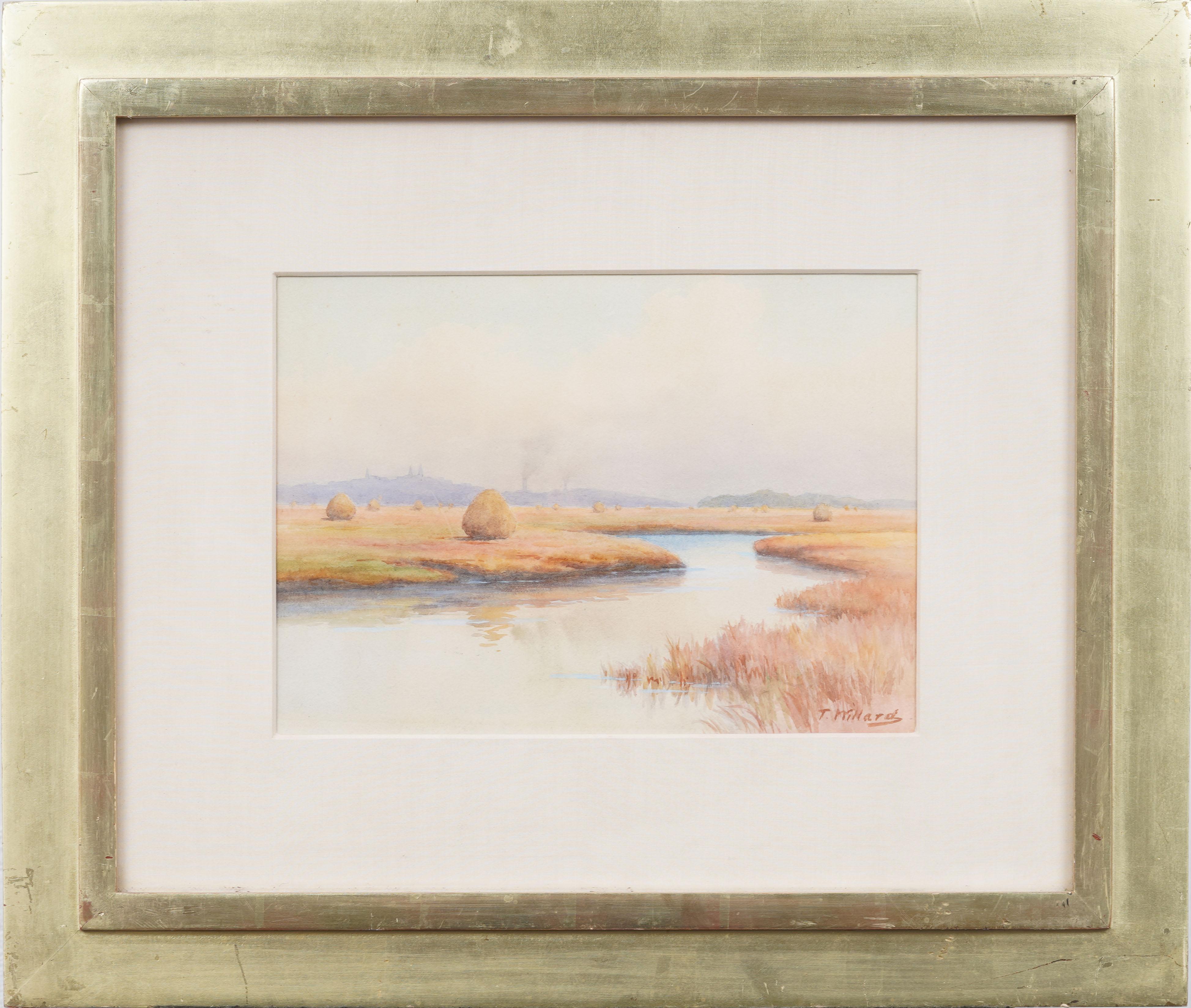 Unknown Landscape Painting - Antique American Impressionist Haystack Landscape Framed Signed Fall Painting