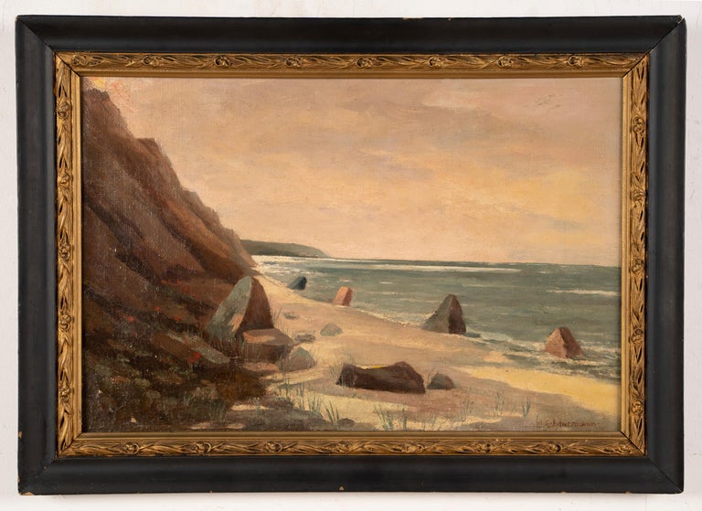 Antique American Impressionist Hudson River School Coastal Seascape Oil Painting - Brown Landscape Painting by Unknown