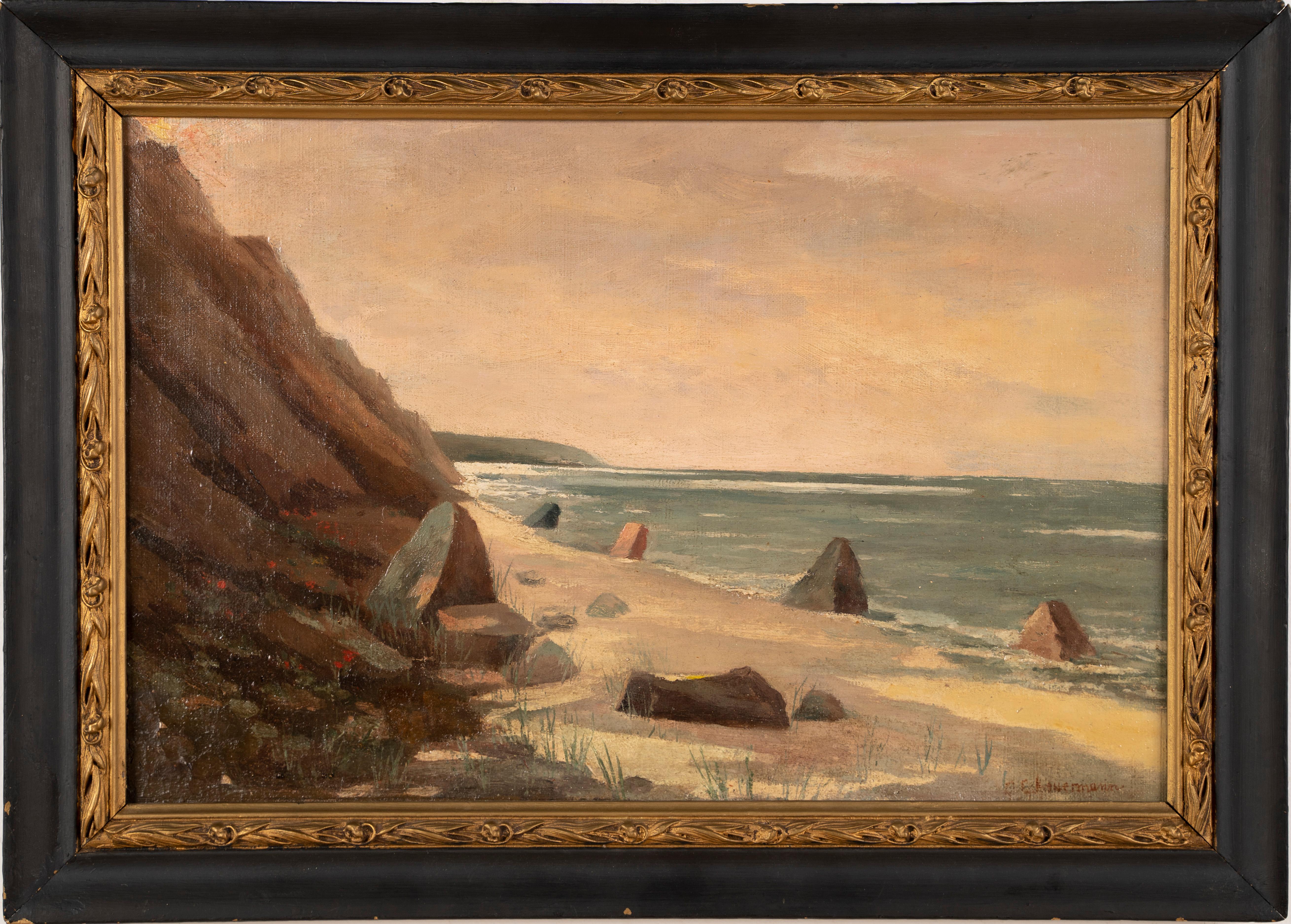 Antikes amerikanisches impressionistisches Ölgemälde der Hudson River School, Meereslandschaft, Öl (Braun), Landscape Painting, von Unknown