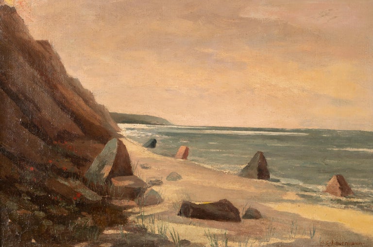 Antique American Impressionist Hudson River School Coastal Seascape Oil Painting For Sale 1