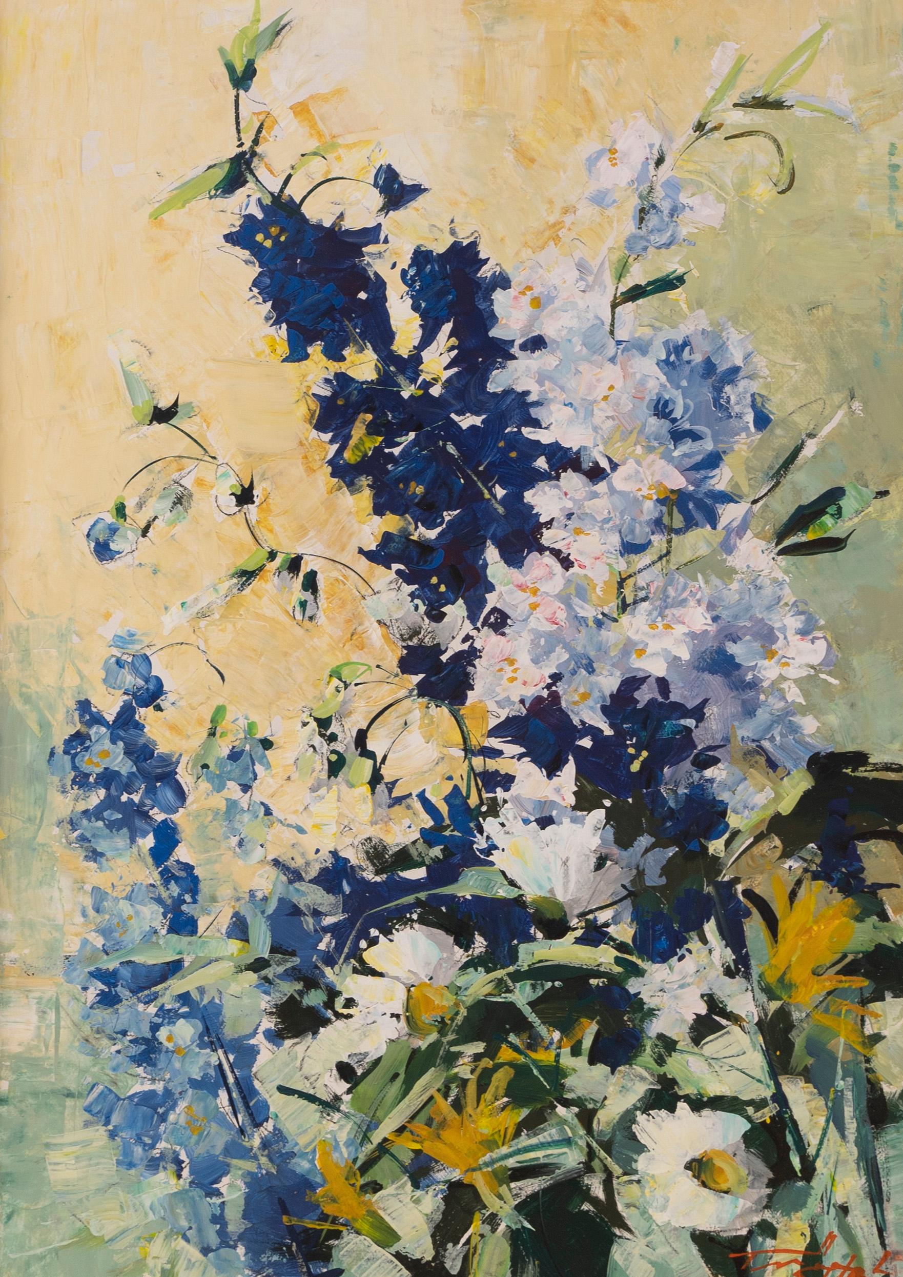 Antiker amerikanischer impressionistischer großer Blumen-Stillleben-Rahmen aus der Zeit des Impressionismus (Braun), Still-Life Painting, von Unknown