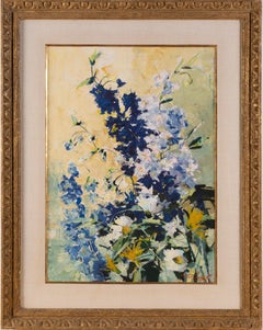 Retro American Impressionist Large Flower Still Life Painting Period Frame