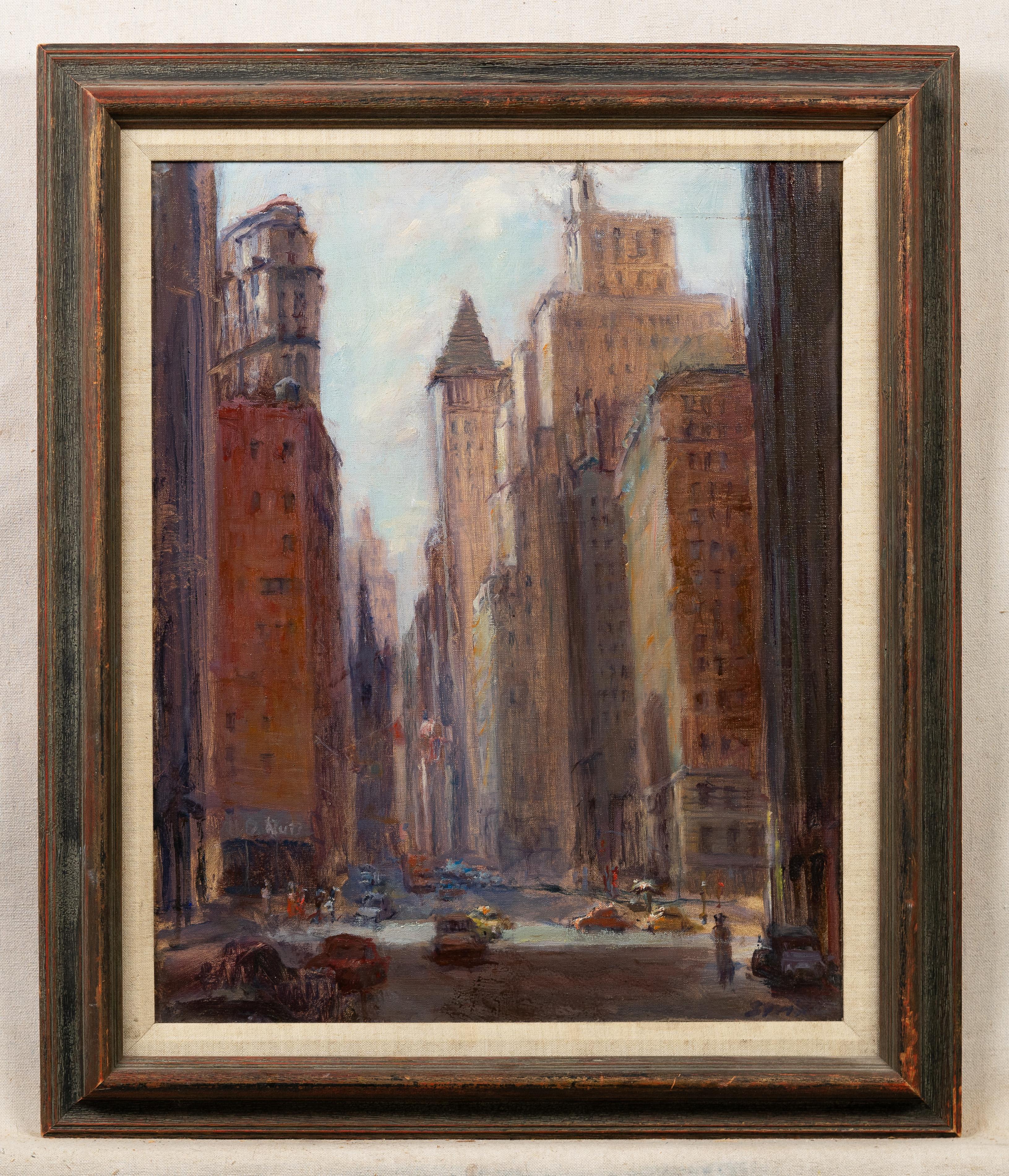 Antikes amerikanisches impressionistisches Gemälde, Lower Manhattan, New Yorker Straßenszene, Gemälde (Abstrakt), Painting, von Unknown