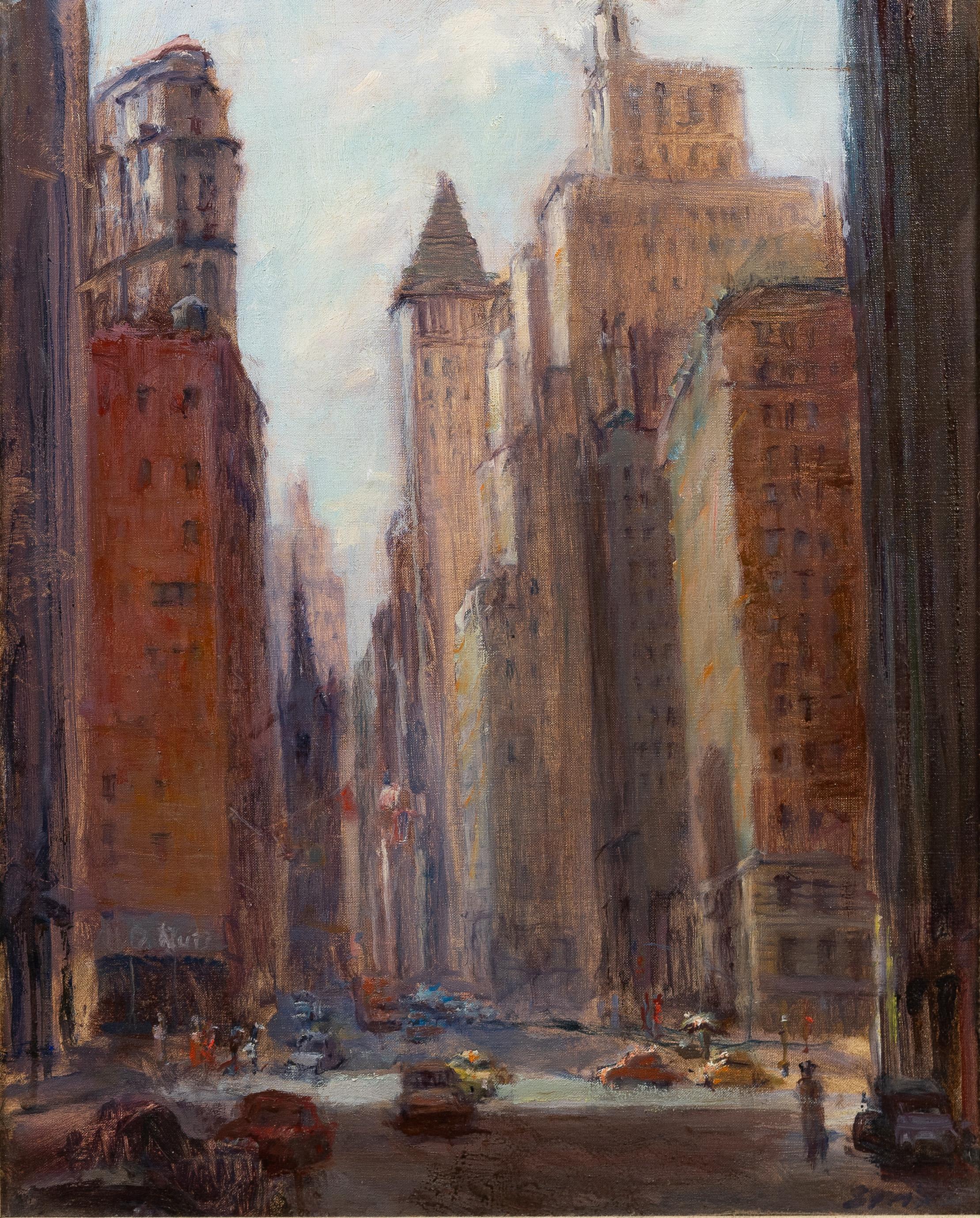 Antique American Impressionist Lower Manhattan New York Street Scene Painting 2