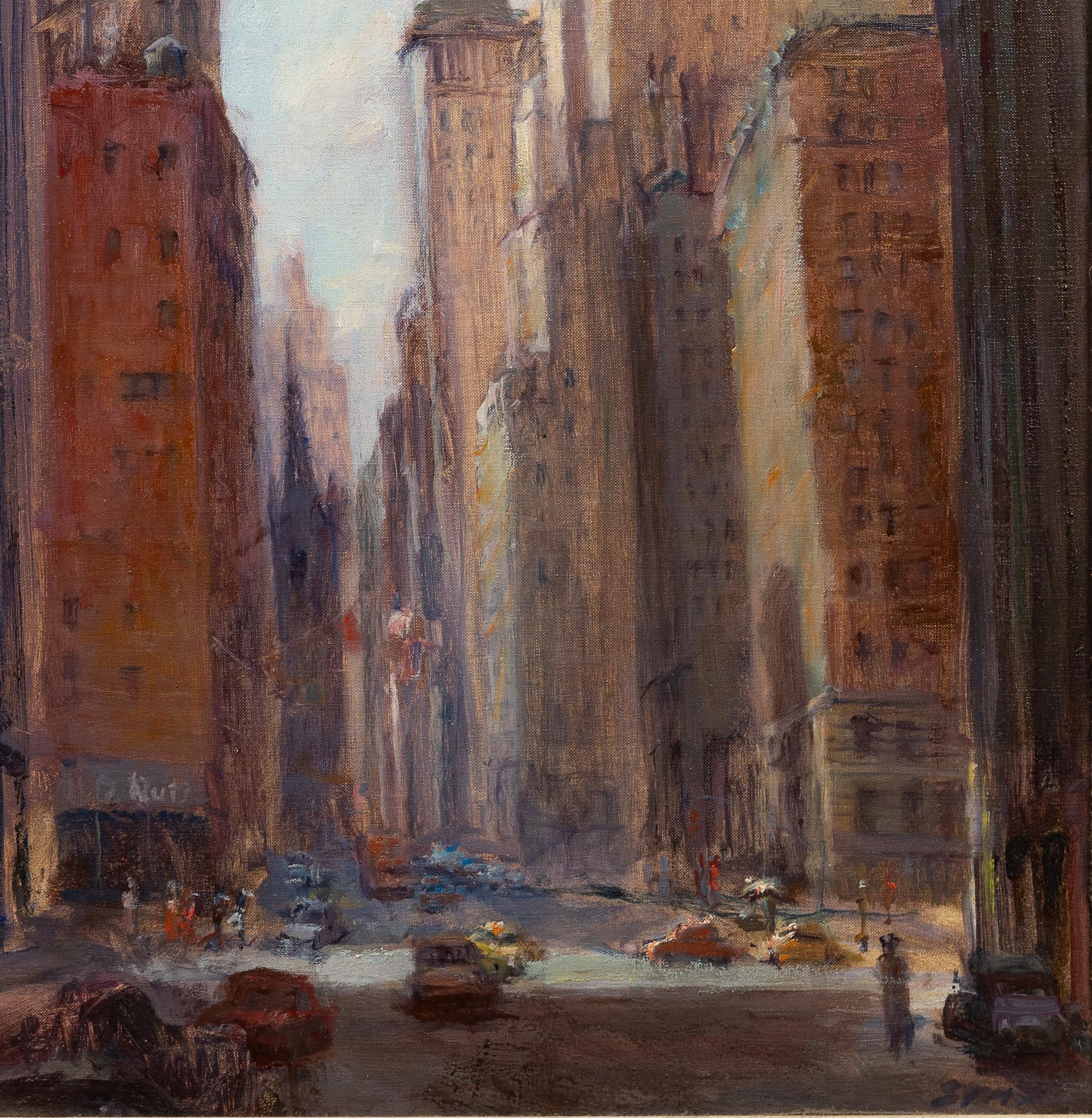 Antikes amerikanisches impressionistisches Gemälde, Lower Manhattan, New Yorker Straßenszene, Gemälde 2