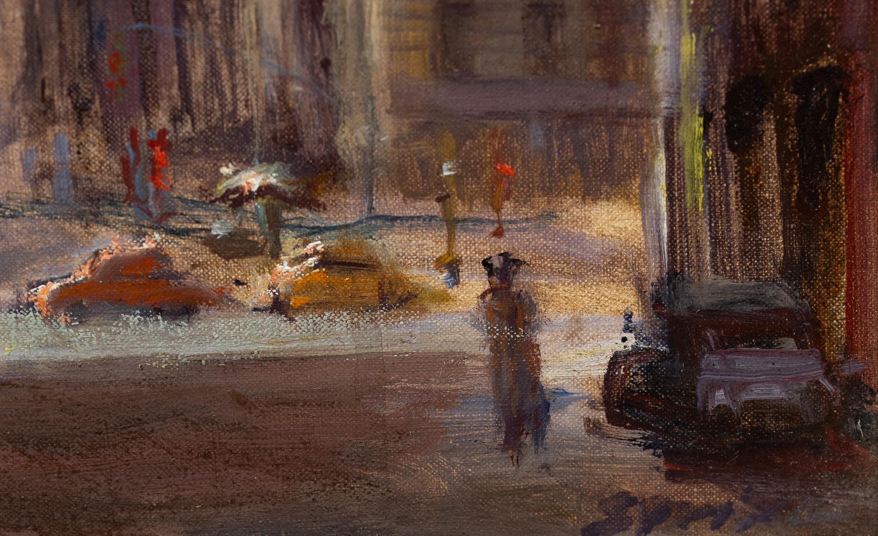 Antikes amerikanisches impressionistisches Gemälde, Lower Manhattan, New Yorker Straßenszene, Gemälde 3