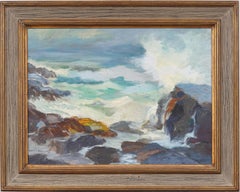 Antique peinture impressionniste américaine Monhegan Maine Crashing Surf Seascape