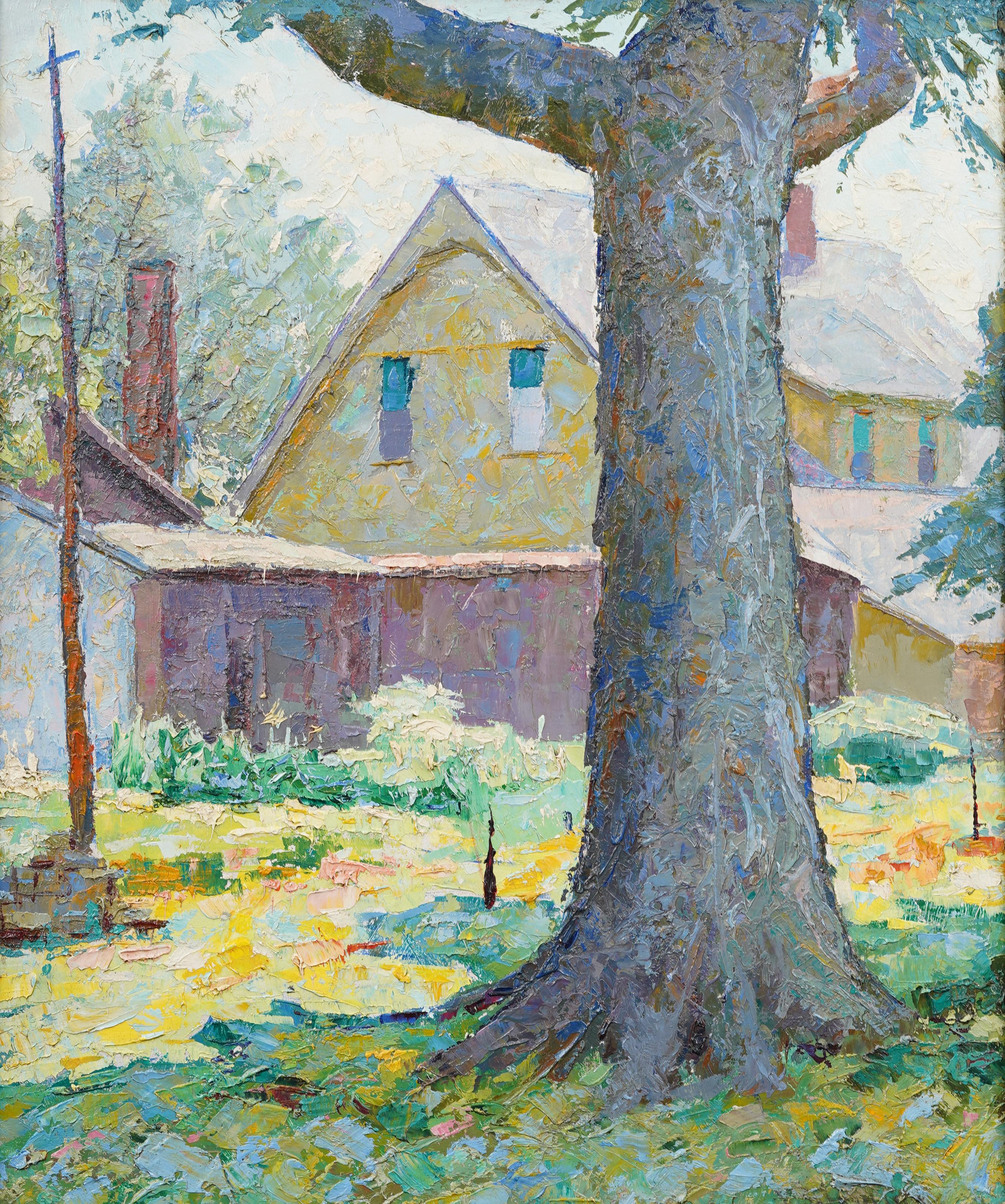 Antique American Impressionist New England Backyard Fauvist Landscape Painting For Sale 2