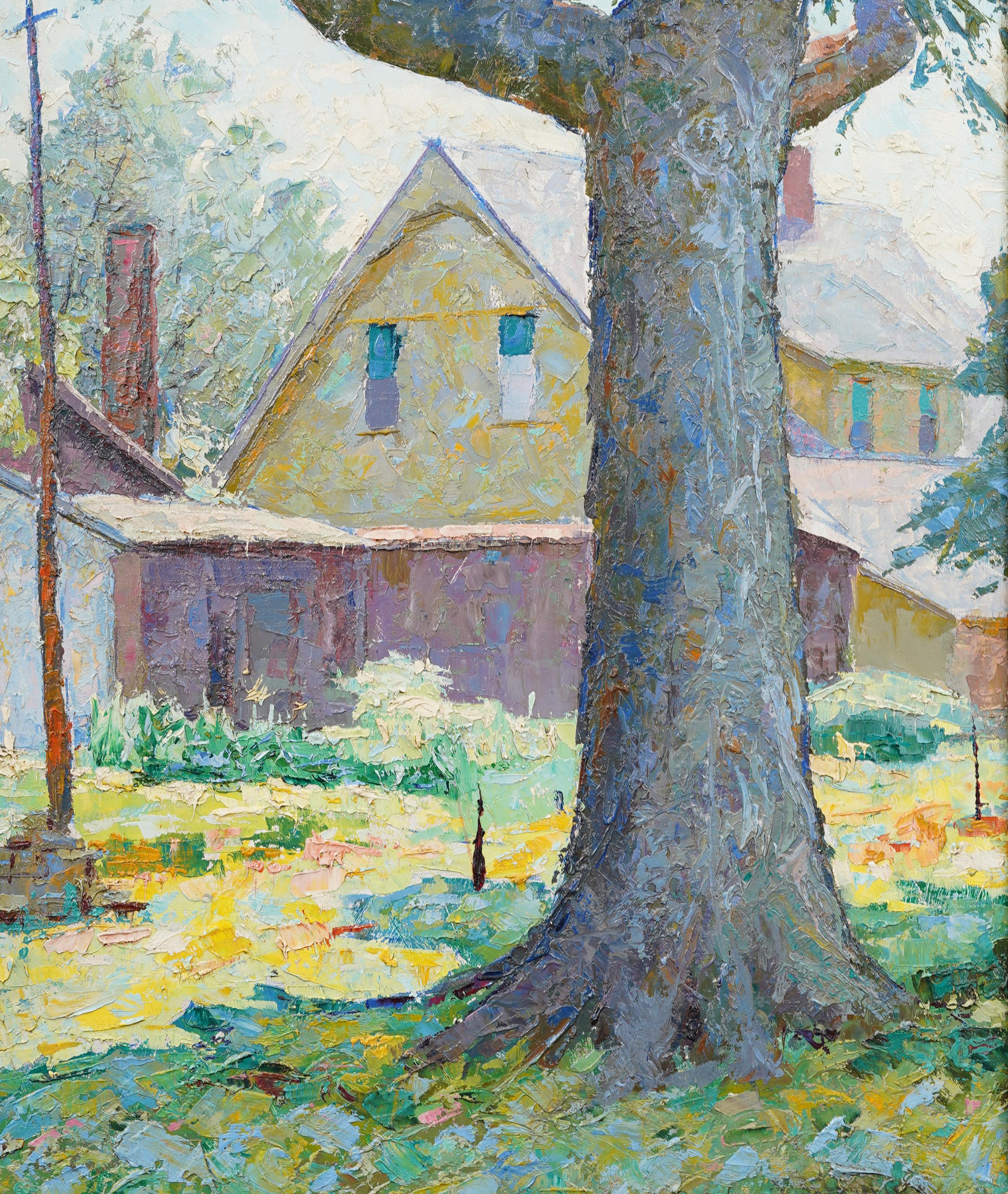Antique American Impressionist New England Backyard Fauvist Landscape Painting For Sale 3