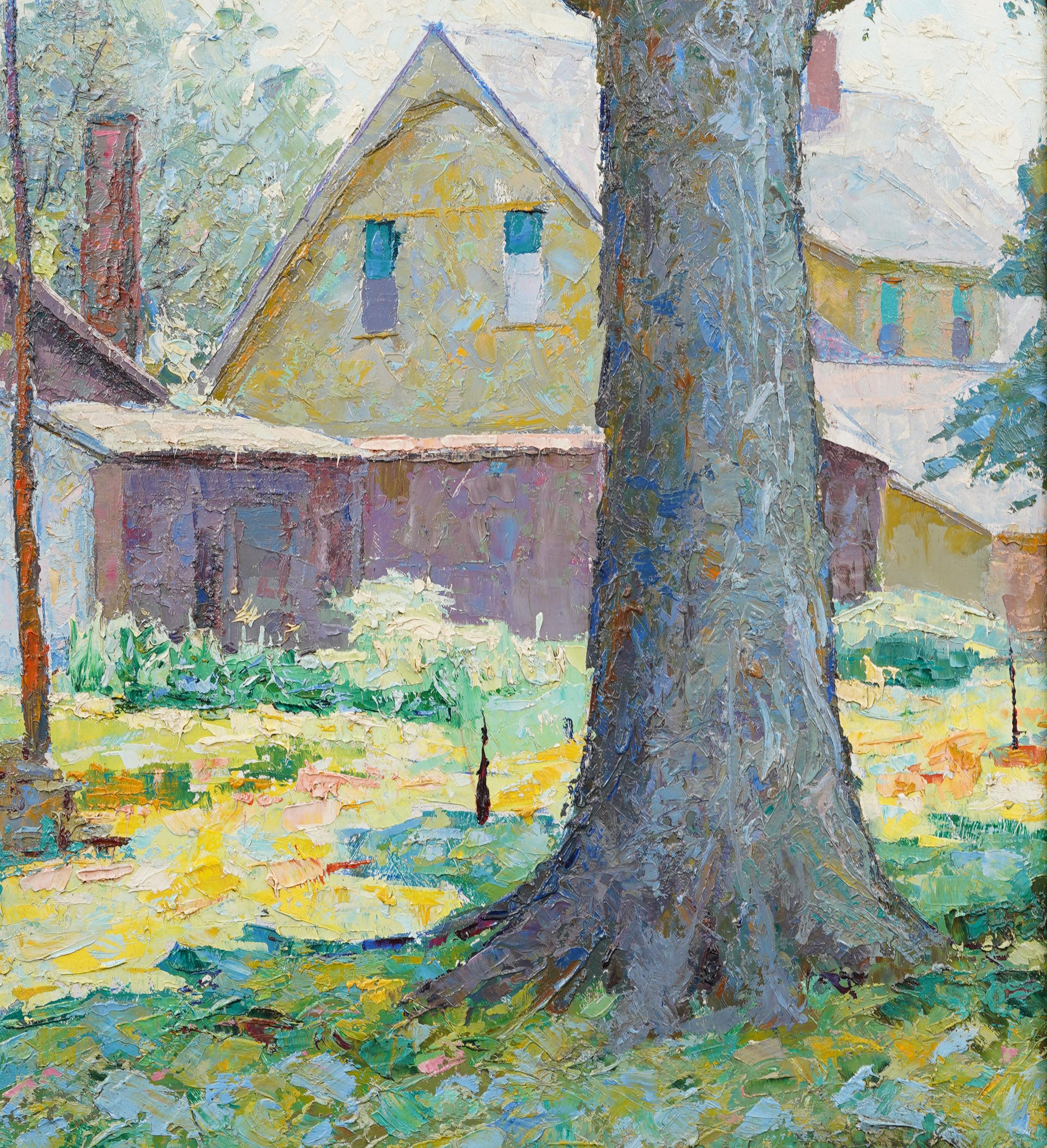 Antique American Impressionist New England Backyard Fauvist Landscape Painting For Sale 4
