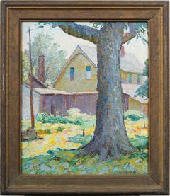 Antique American Impressionist New England Backyard Fauvist Landscape Painting