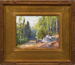Antique American Impressionist New England Forest Interior Landscape Painting