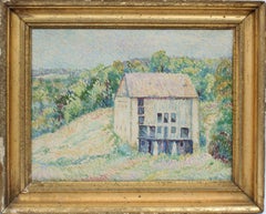 Antique American Impressionist New Hope Pointillist Landscape Farm Oil Painting