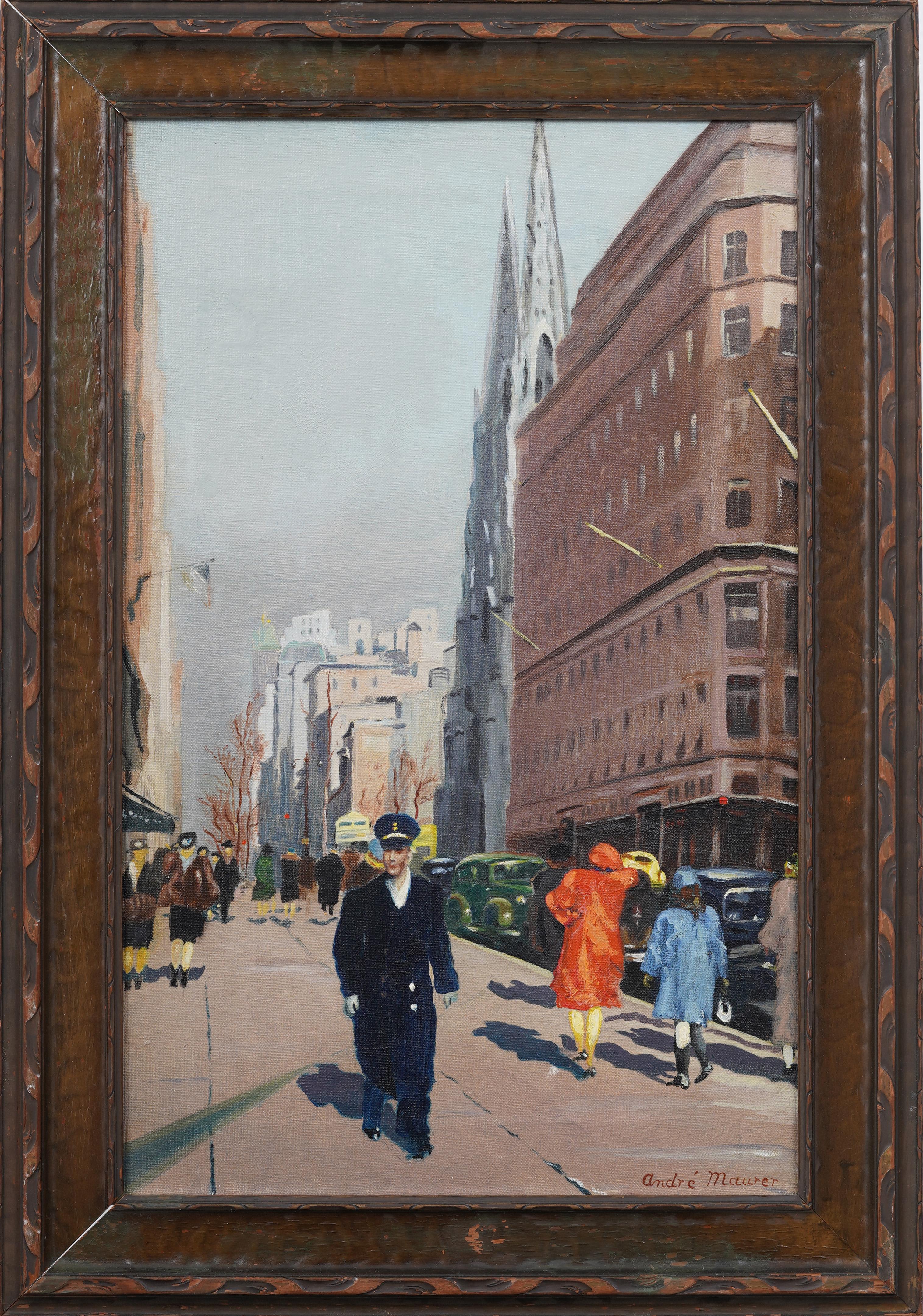 Antico paesaggio urbano di New York, impressionista americano, dipinto ad olio originale con cornice - Painting di Unknown