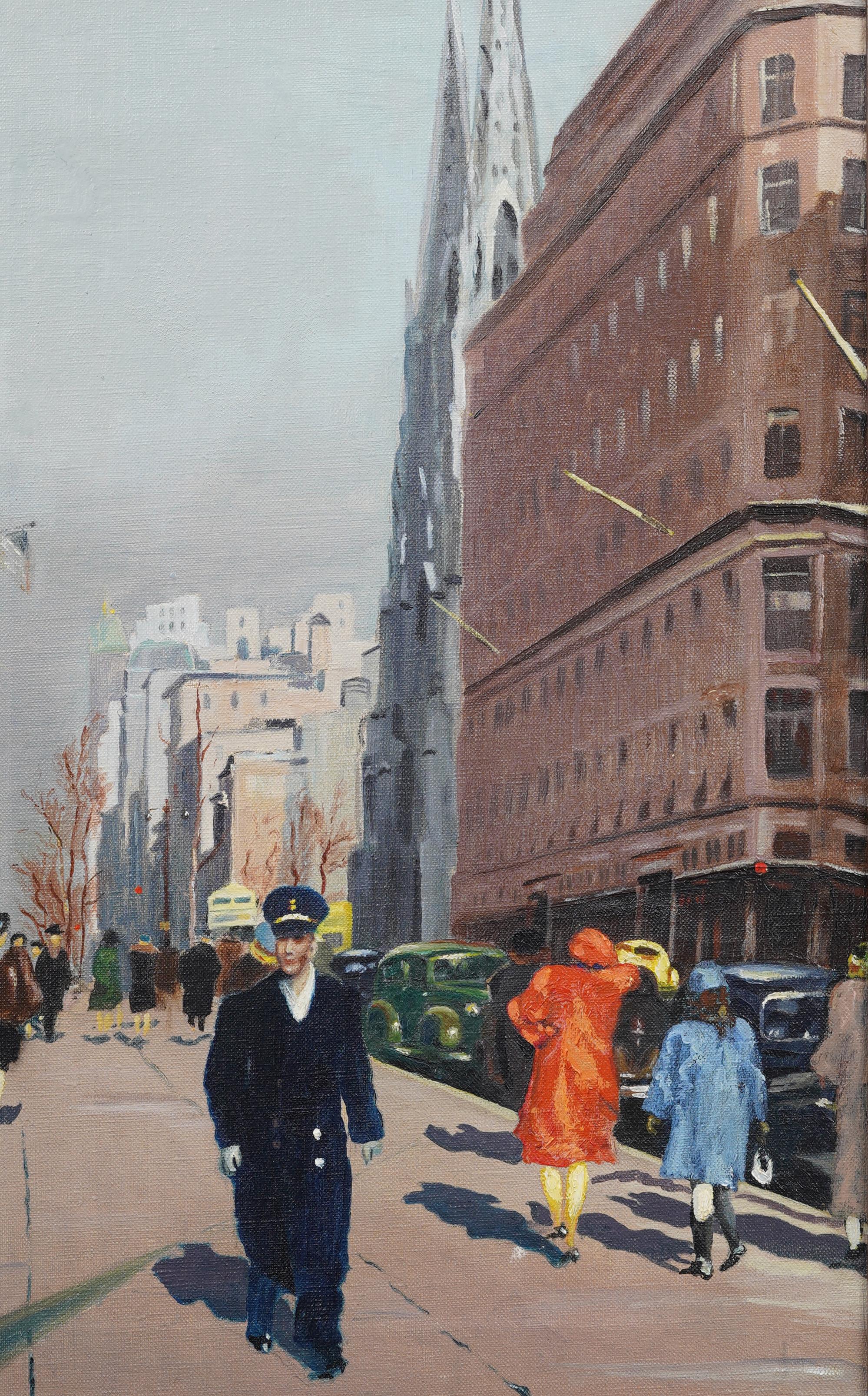 Antico paesaggio urbano di New York, impressionista americano, dipinto ad olio originale con cornice - Landscape Painting Nero di Unknown