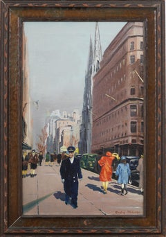 Antikes amerikanisches impressionistisches New Yorker Stadtbild gerahmtes Original Ölgemälde