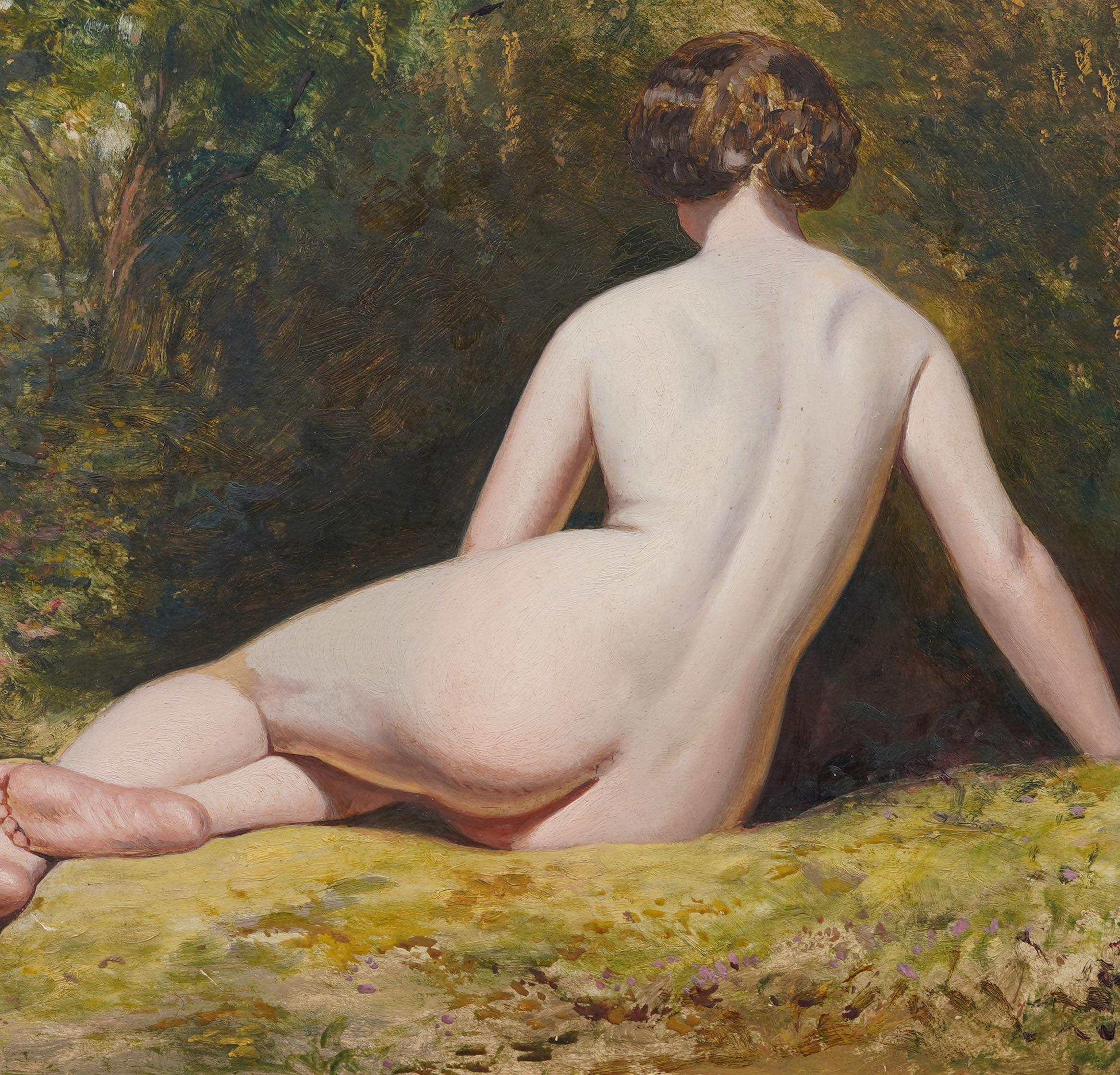 Peinture à l'huile impressionniste américaine ancienne, portrait de femme nue, joliment encadrée en vente 1