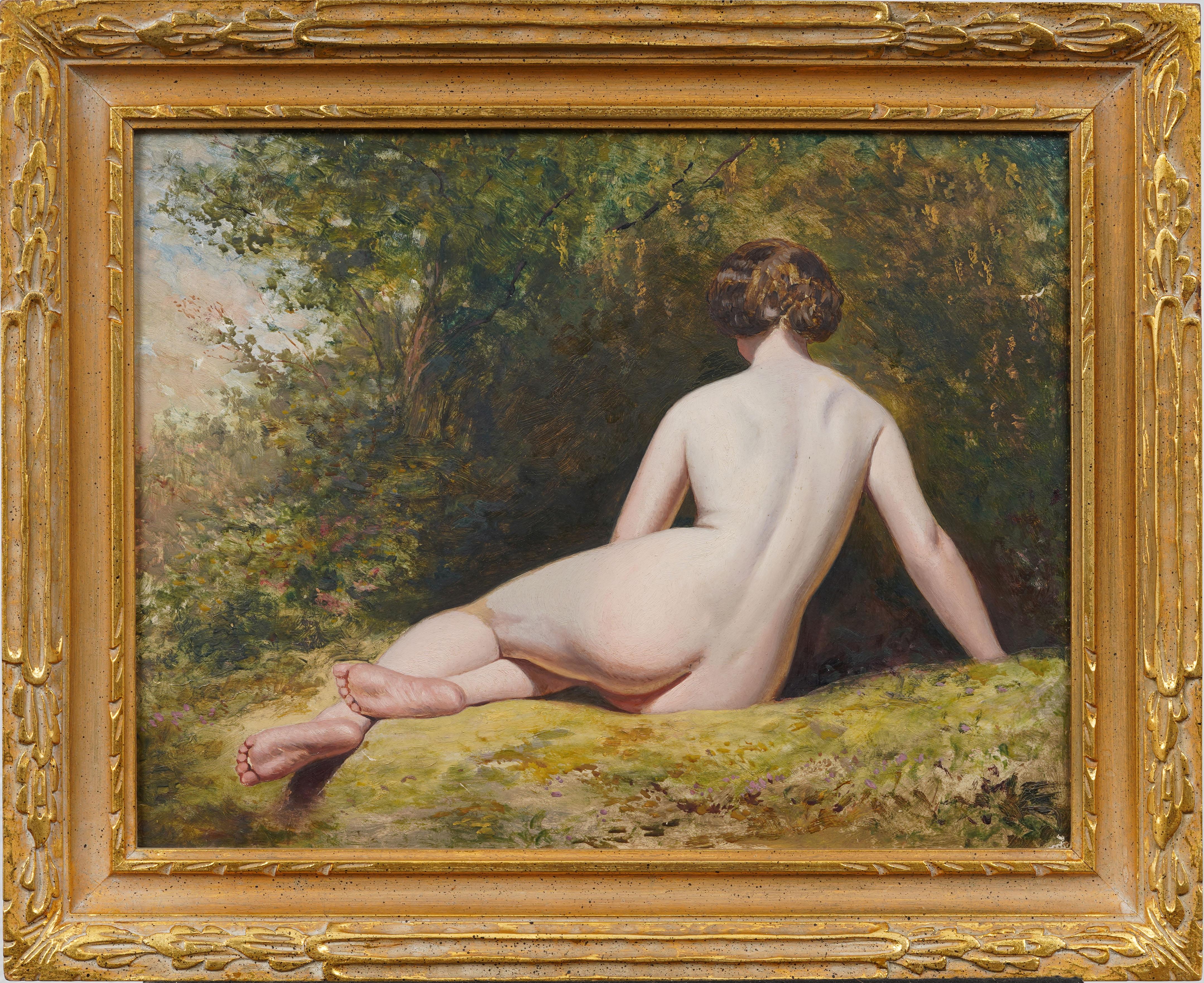 Antike amerikanische Impressionist Nude Frau Porträt schön gerahmt Ölgemälde