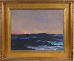 Antique American Impressionist Ocean Study Sunset Coastal Framed Oil Painting