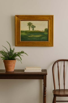 Antique American Impressionist oil painting landscape original gold frame framed