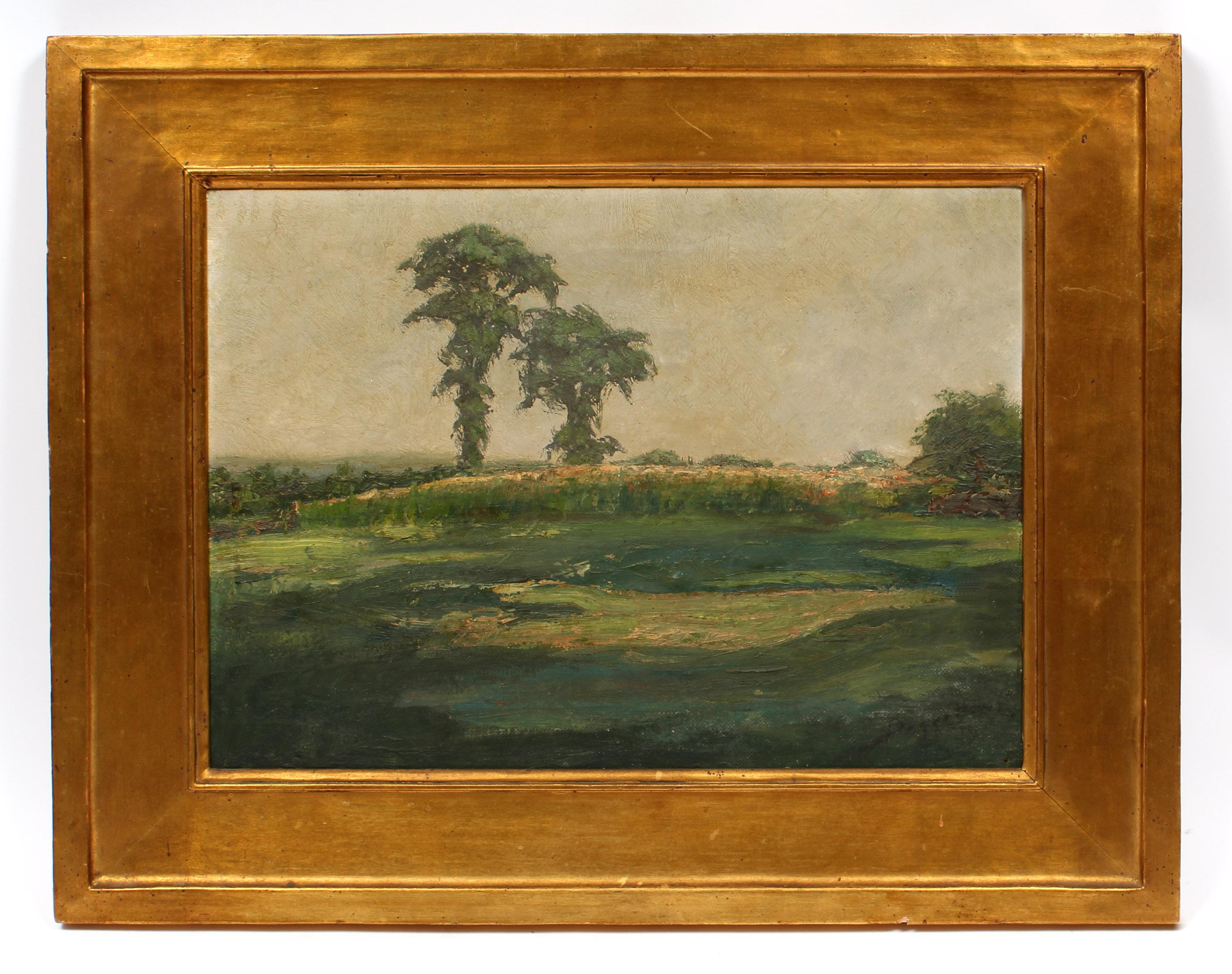 Antique American Impressionist oil painting landscape original gold frame framed For Sale 1