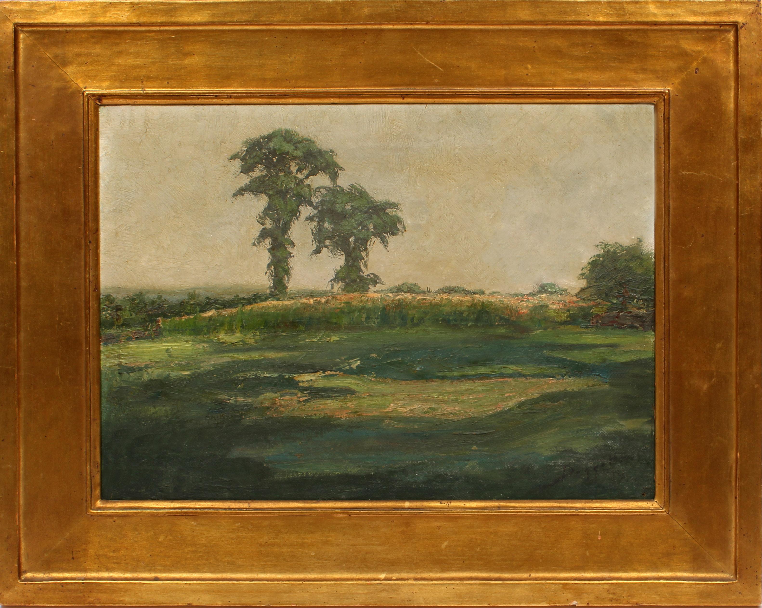 Unknown Landscape Painting - Antique American Impressionist oil painting landscape original gold frame framed