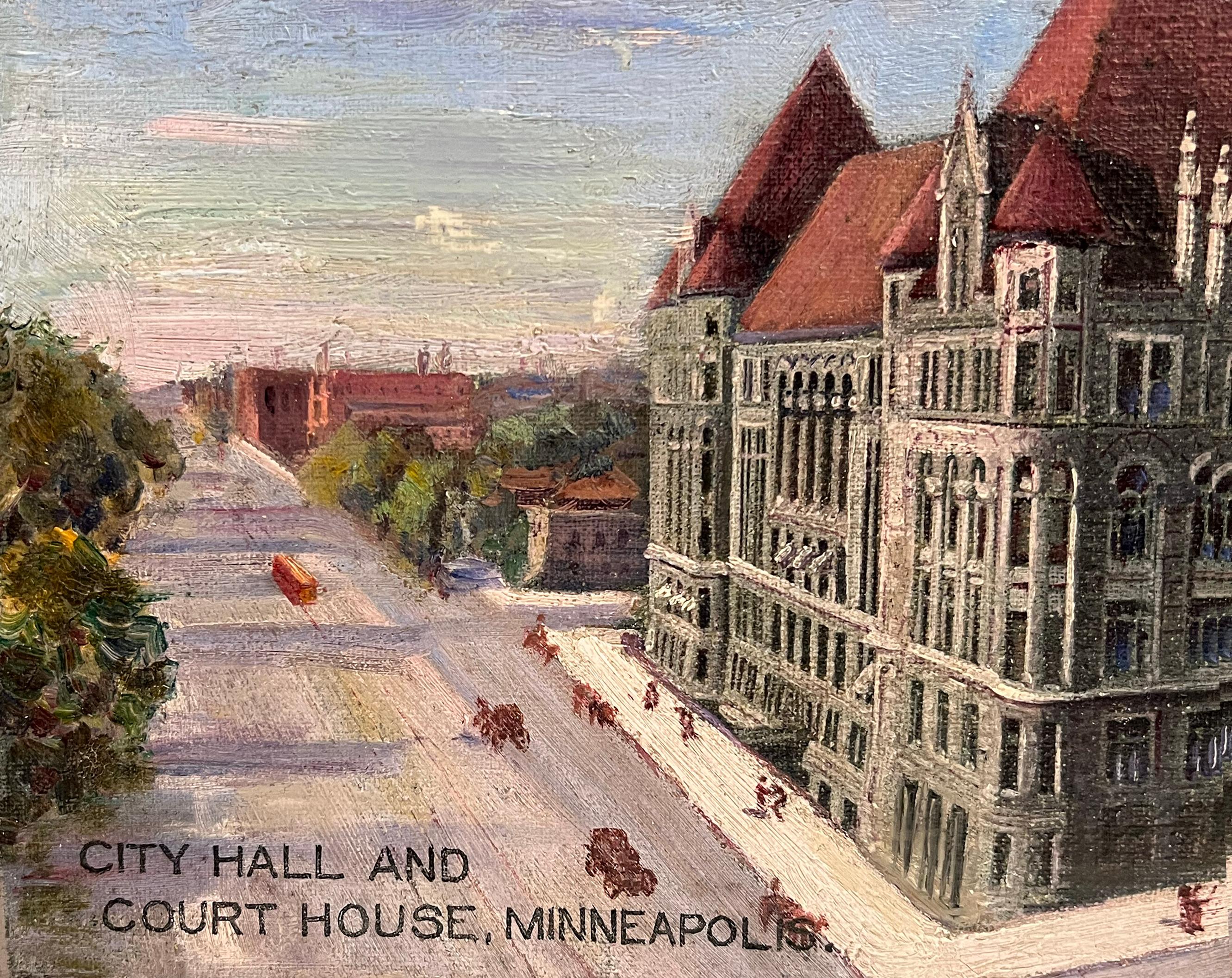 Antique American Impressionist Oil Painting Minneapolis Minnesota Cityscape 19C For Sale 1
