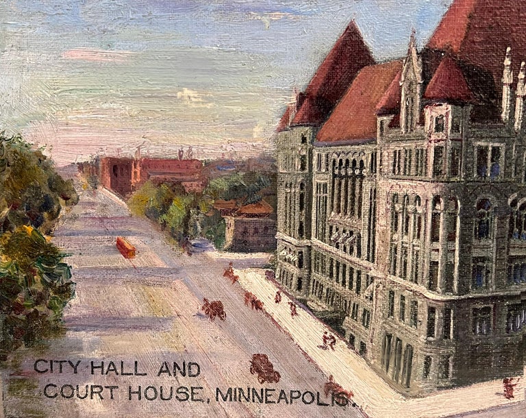 Antique American Impressionist Oil Painting Minneapolis Minnesota Cityscape 19C For Sale 4