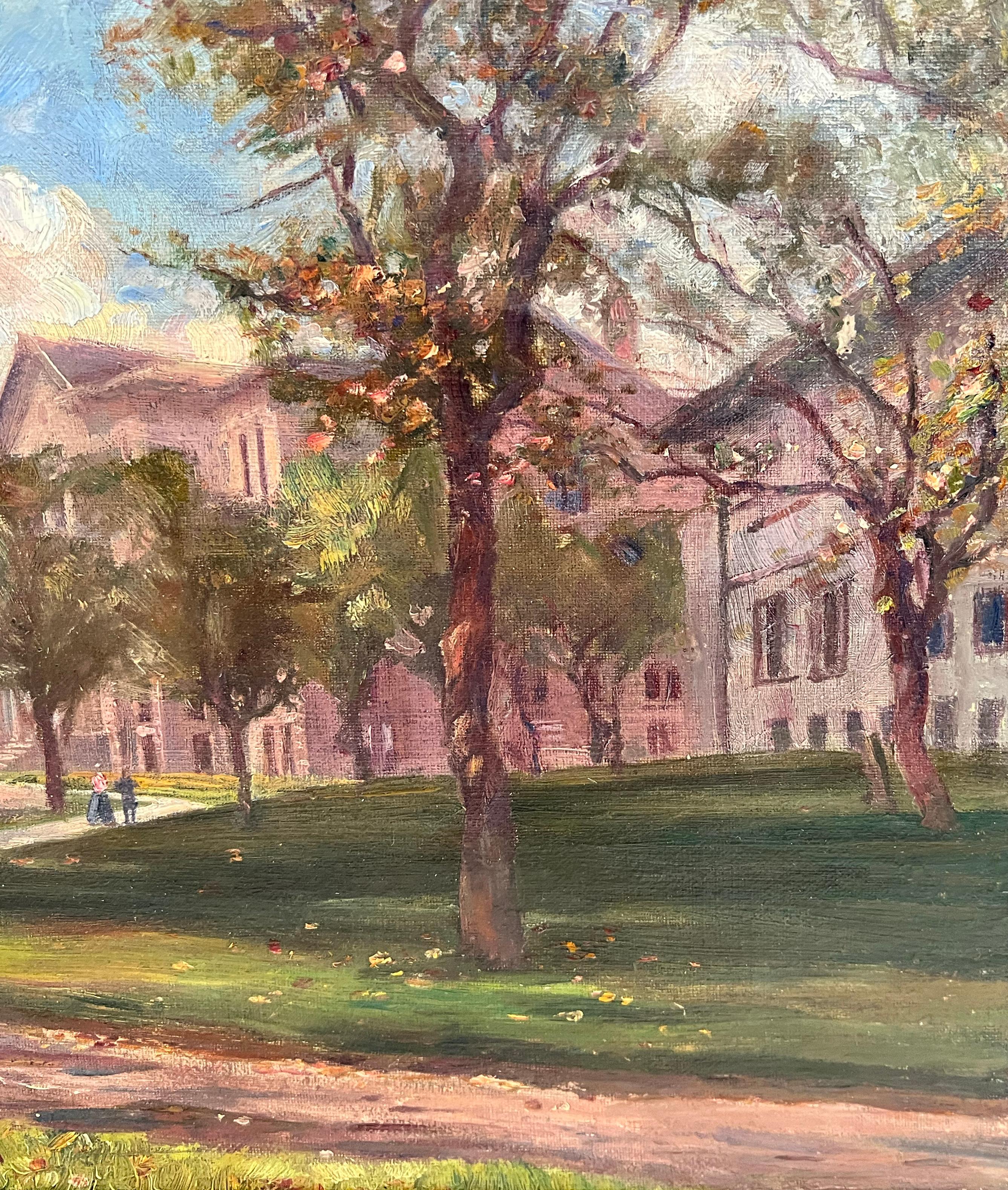Antique American Impressionist Oil Painting University of Minnesota Cityscape For Sale 4