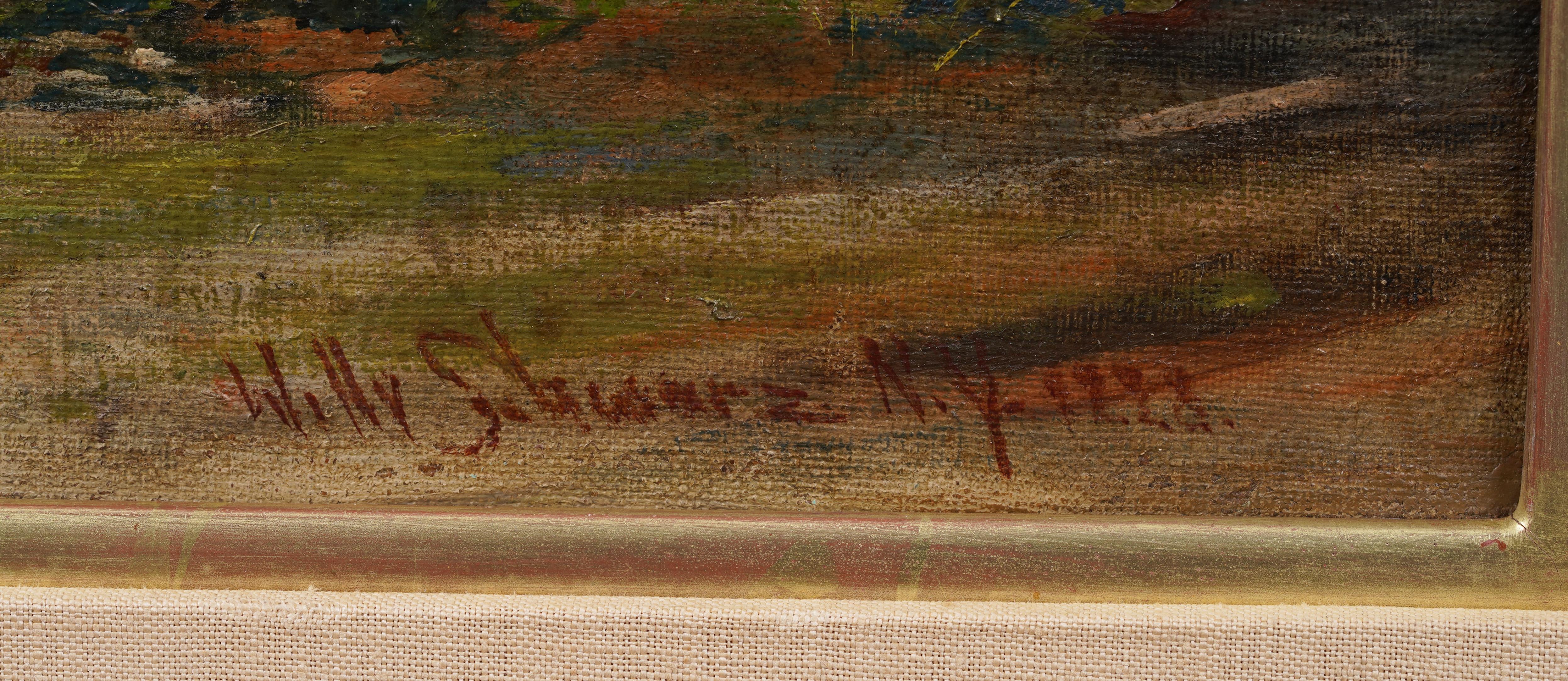 Impresionante pintura de paisaje tropical de principios del impresionismo americano.  Enmarcado.  Óleo sobre lienzo.  Firmado.  Tamaño de la imagen, 27H por 22L.